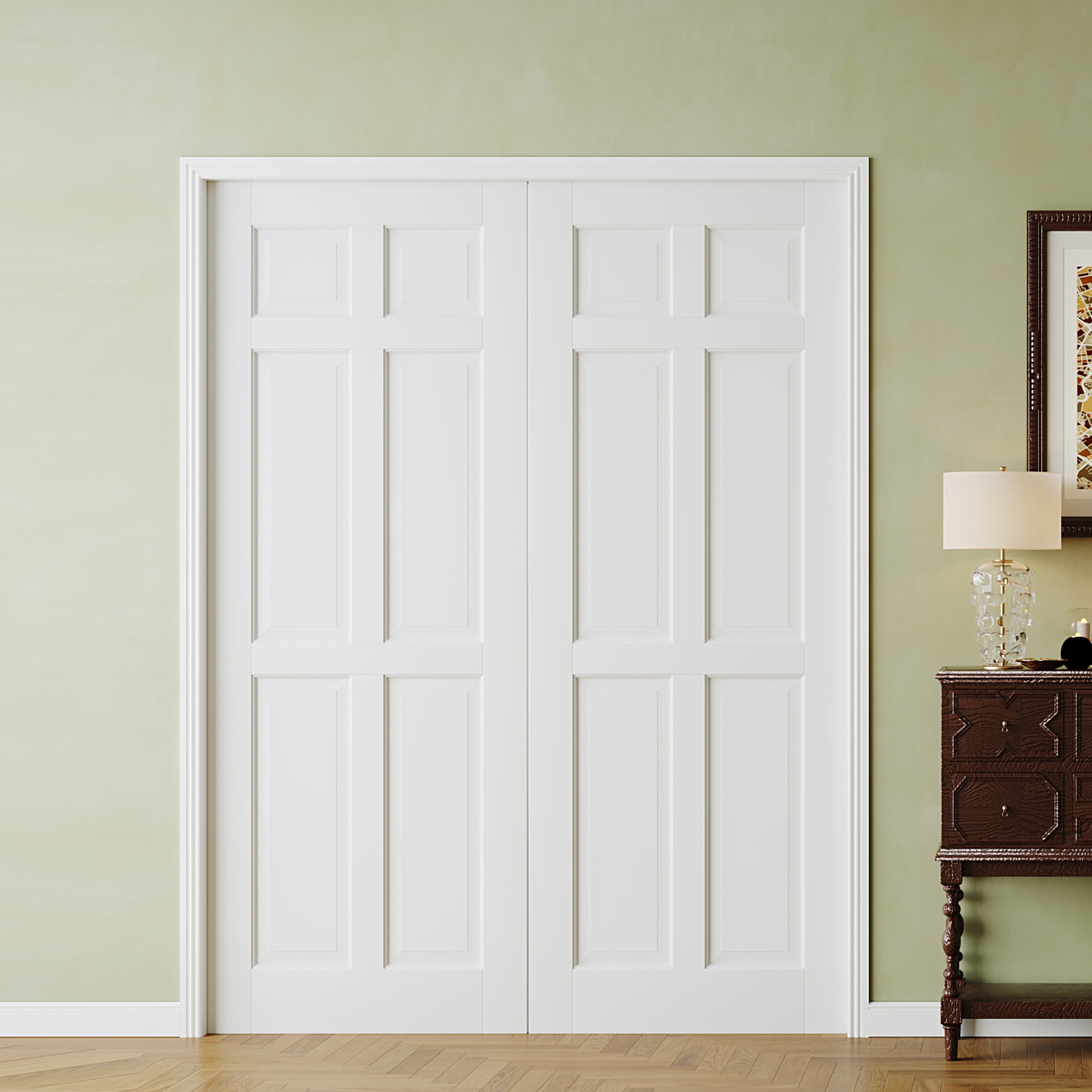 6-Panel Interior Door French Door Panels for Closet & Bedroom, Prehung Interior Single Door - Finished Pantry Door Slab, Primed White（Hinges and Handles not Included）