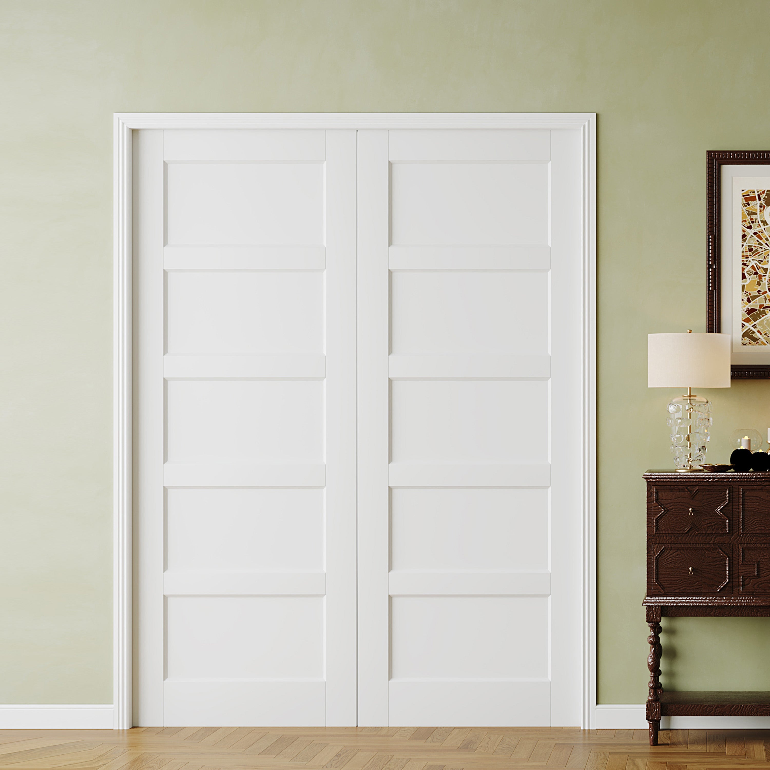 5-Panel Interior Door, French Door Panels for Closet & Bedroom, Prehung Interior Single Door - Finished Pantry Door Slab, Primed White（Hinges and Handles not Included）