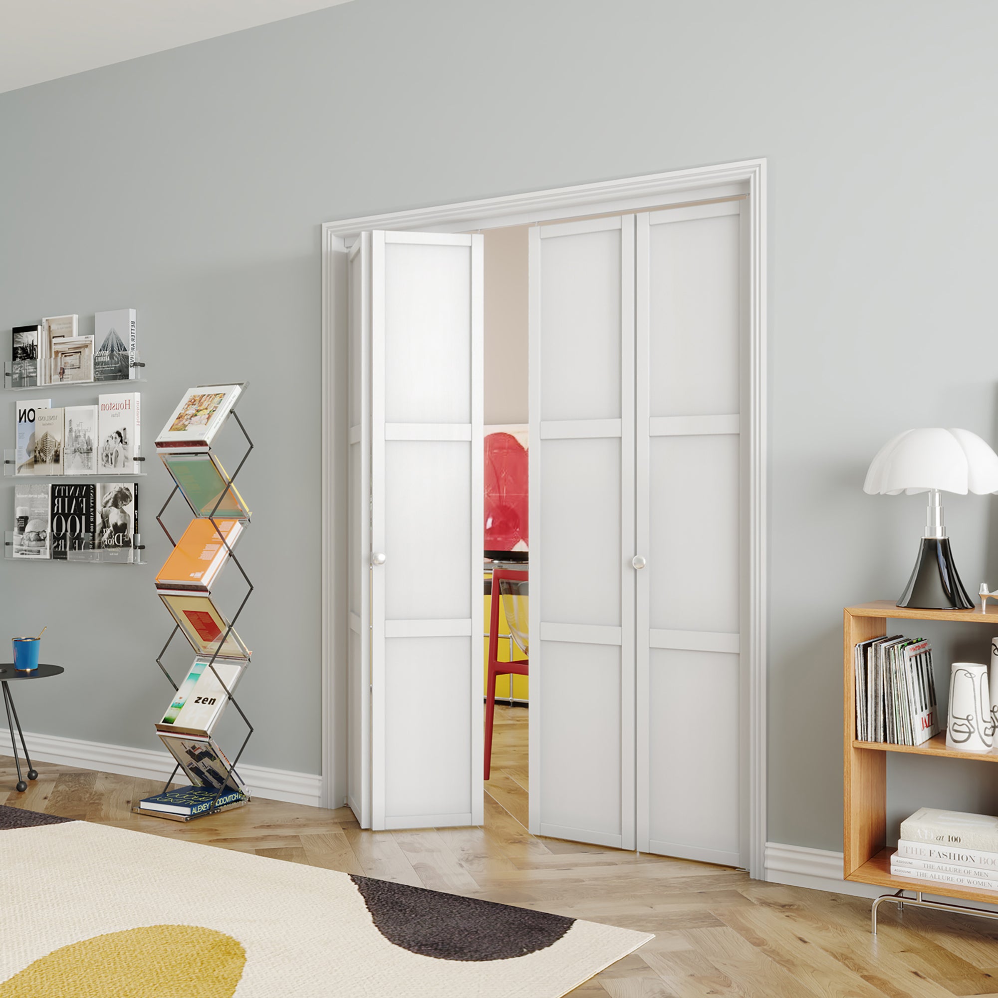 48/60/72 in. x 80 in. White, MDF Wood, 3 Panel Bi-Fold Interior Door for Closet with Hardware Kits