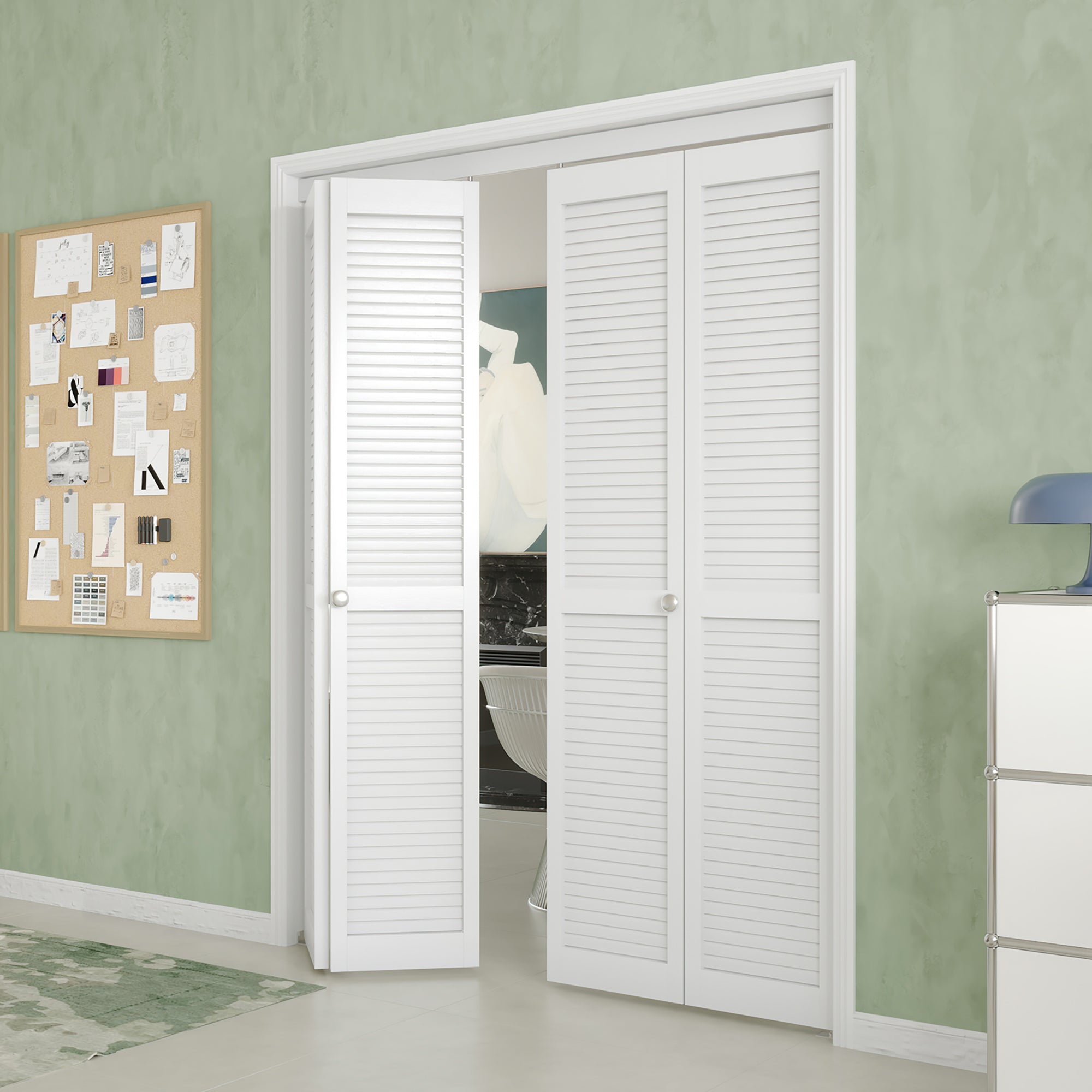 48/60/72 in. x 80 in. Louver Bi-Fold Interior Door for Closet, MDF & PVC, White Folding Door including Hardware