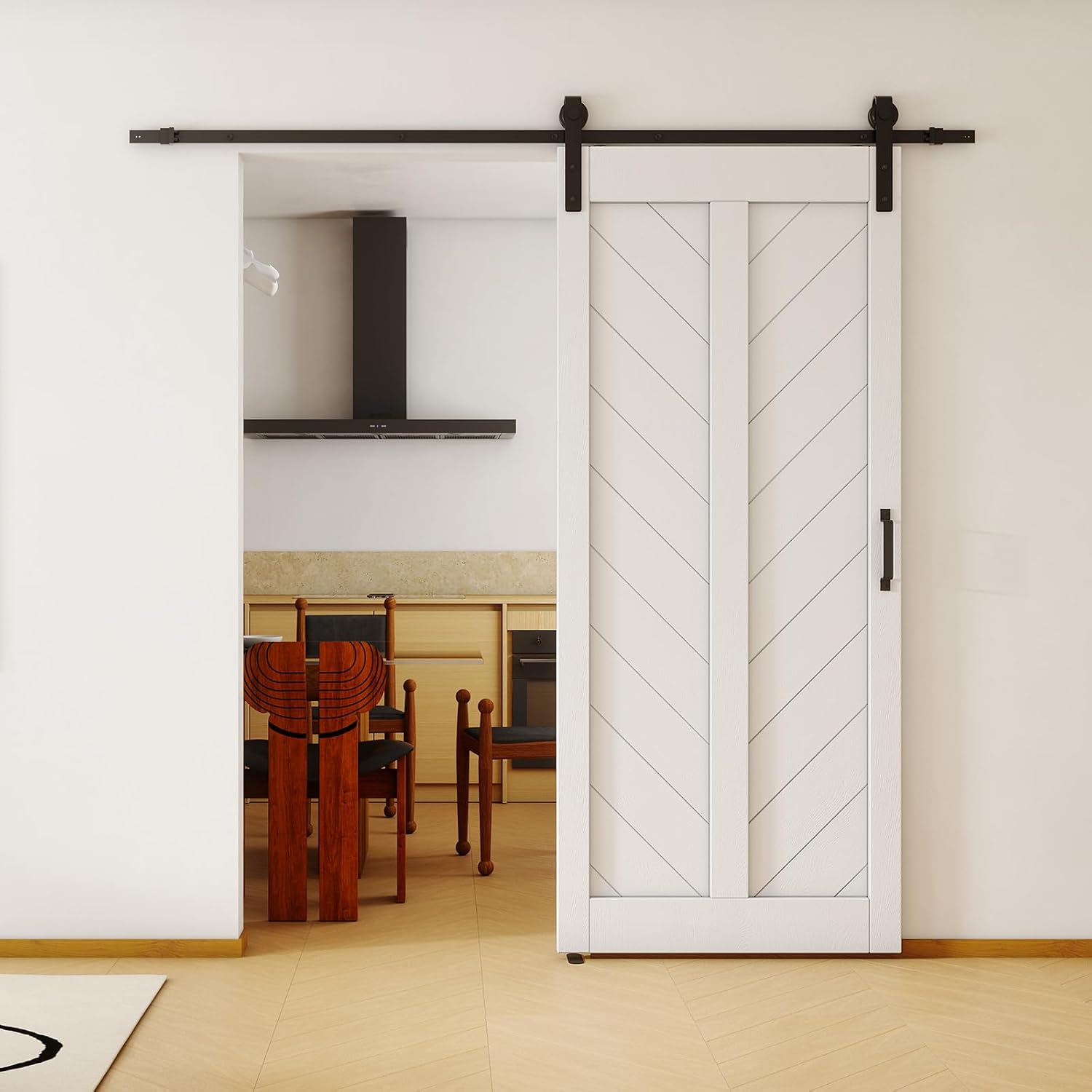 TENONER Sliding Barn Door, Modern Barn Door Slab with Pre-drilled Holes, Includes Hardware Kit, Waterproof PVC & MDF, Assembly Required, V Frame, White