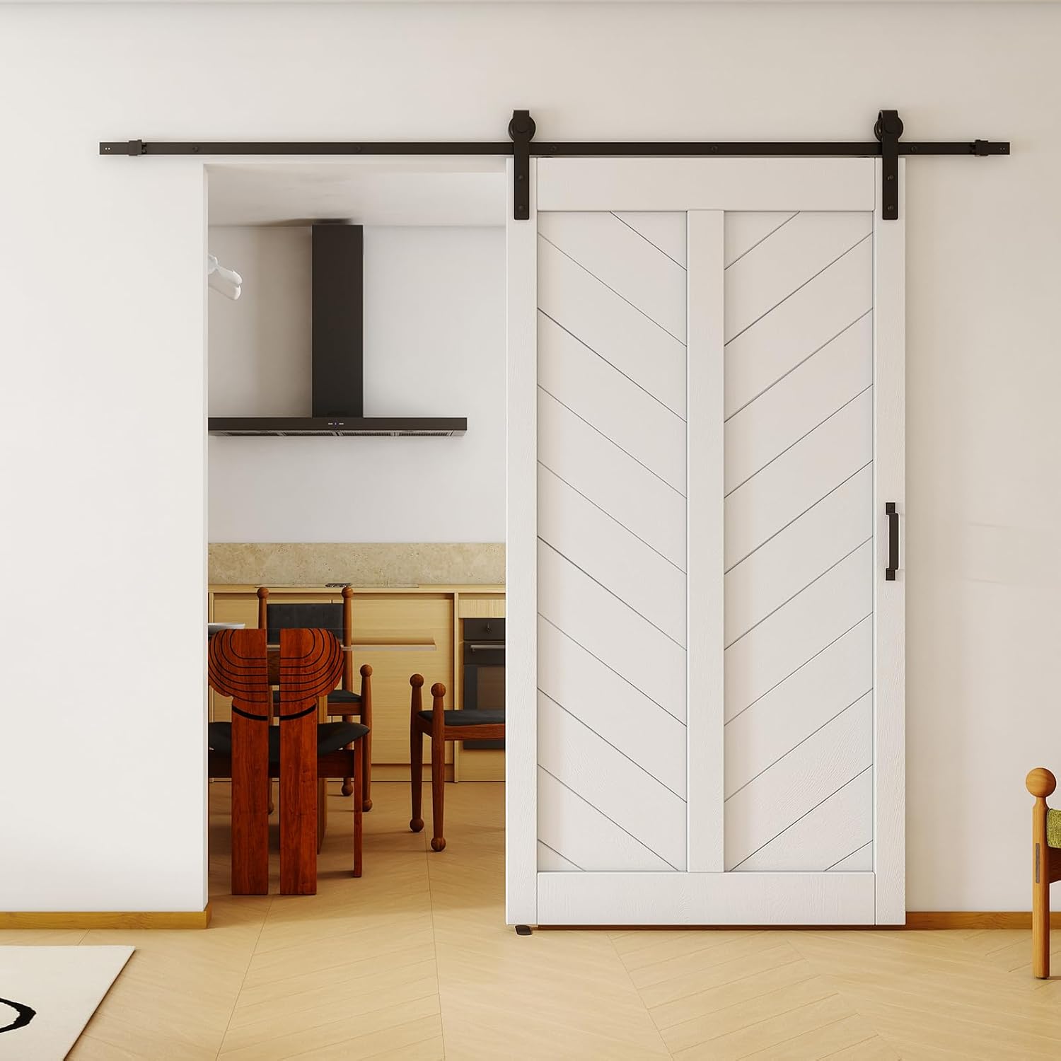 TENONER Sliding Barn Door, Modern Barn Door Slab with Pre-drilled Holes, Includes Hardware Kit, Waterproof PVC & MDF, Assembly Required, V Frame, White