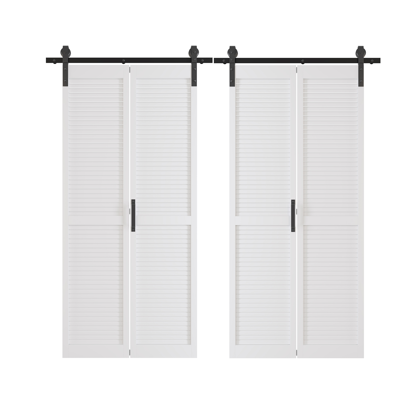 TENONER Double Bi-Fold Sliding Barn Door, Folding Doors, Louver Closet Door with Hardware, Finished Closet Door Slab, Two Track for 4 Doors, MDF, White