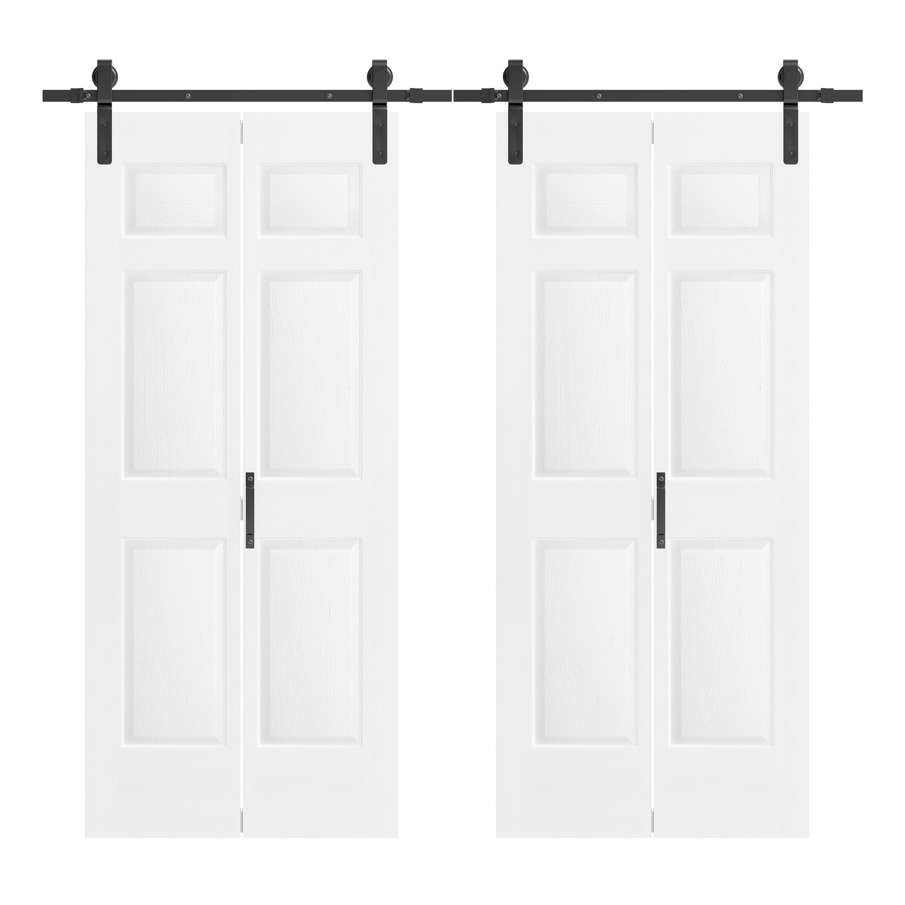 TENONER Double Bi-Fold Sliding Barn Door,6-Panel with Sliding Hardware Kit Set, Finished Closet Door Slab, Two Track for 4 Finished Doors, MDF, White