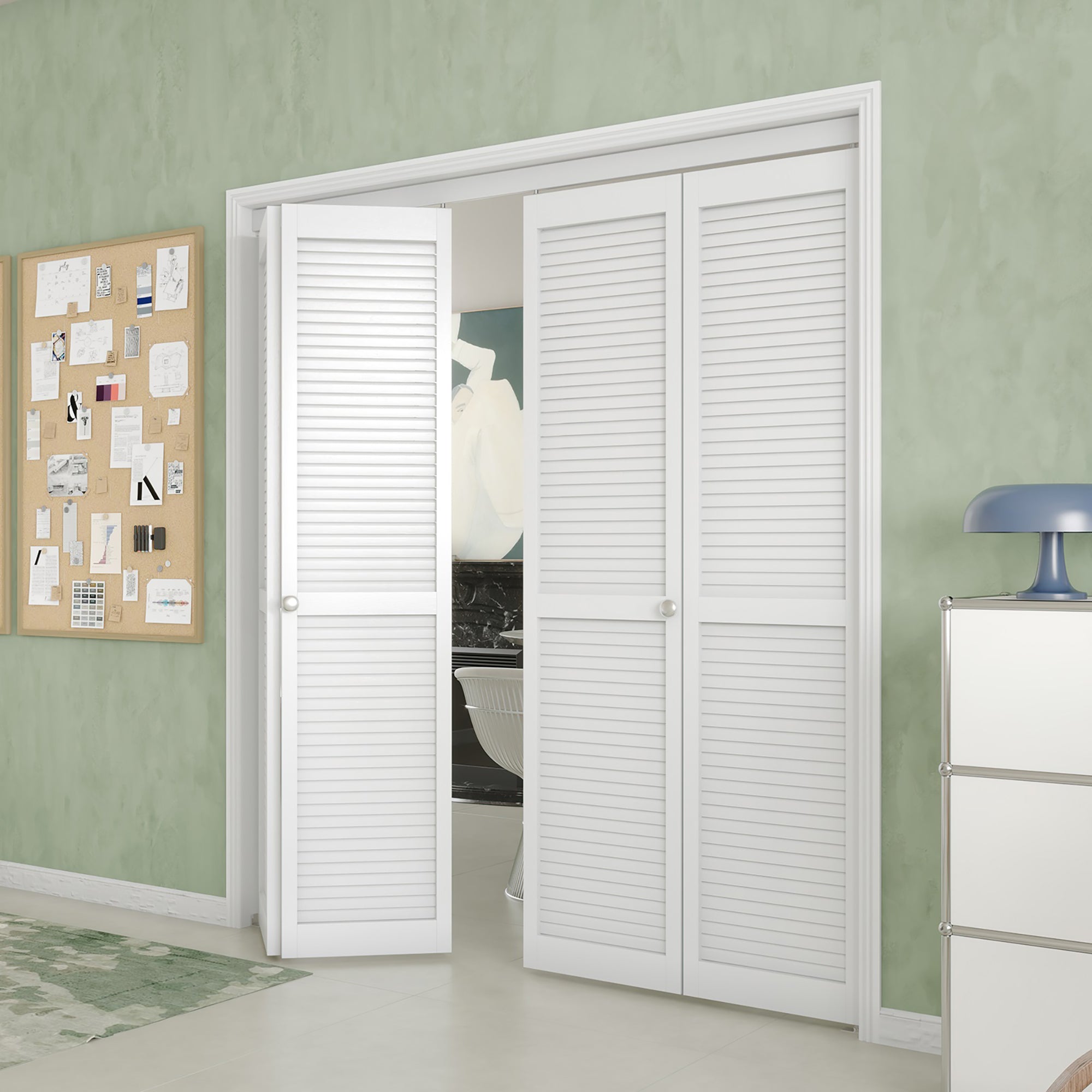 48/60/72 in. x 80 in. Louver Bi-Fold Interior Door for Closet, MDF & PVC, White Folding Door including Hardware