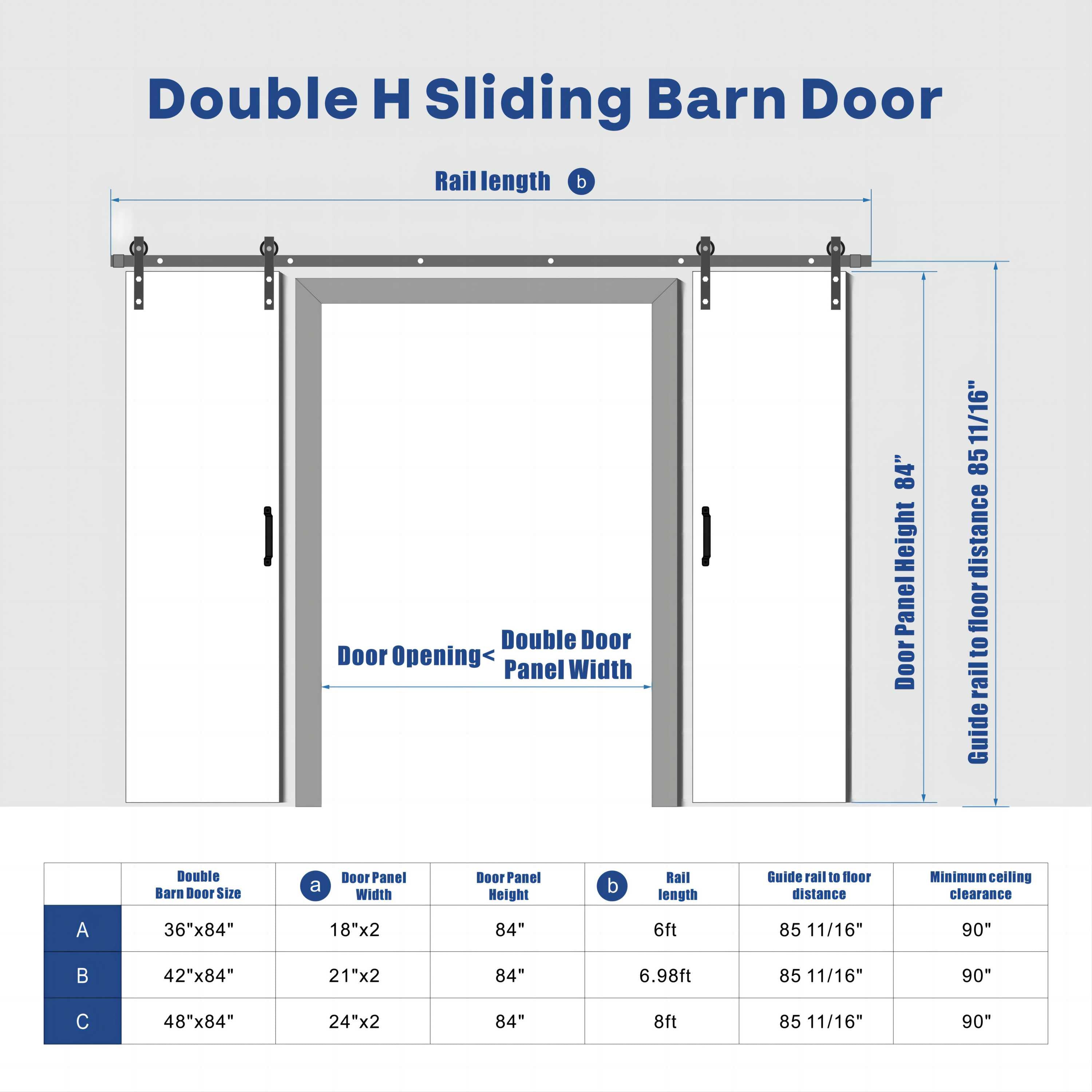 TENONER White Double Sliding Barn Door, Frosted 3 Panel Glass Barn Doors Sturdy Durability Double Barn Doors with Hardware Need to Assemble Suitable for Living Room