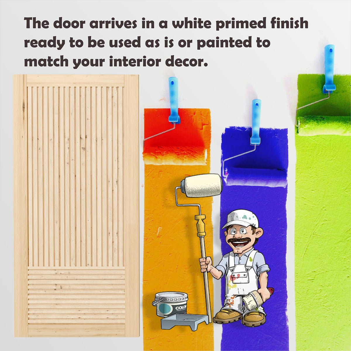 TENONER Light Brown Pine Wood Fluted Sliding Bypass Barn Door