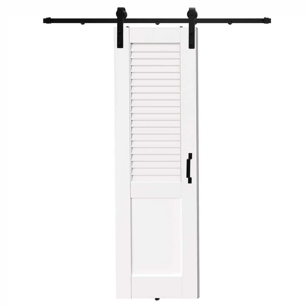 TENONER White MDF Upper Section Louvered Ventilated Sliding Barn Door