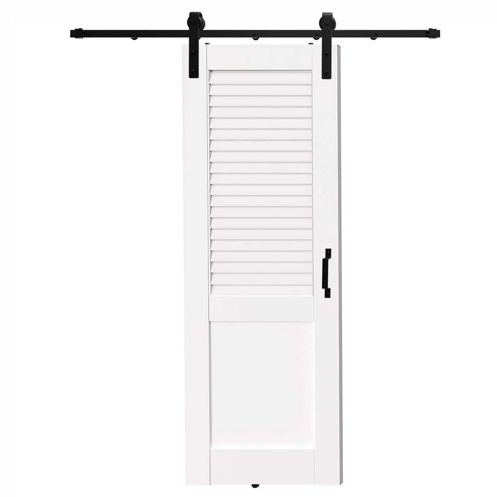 TENONER White MDF Upper Section Louvered Ventilated Sliding Barn Door