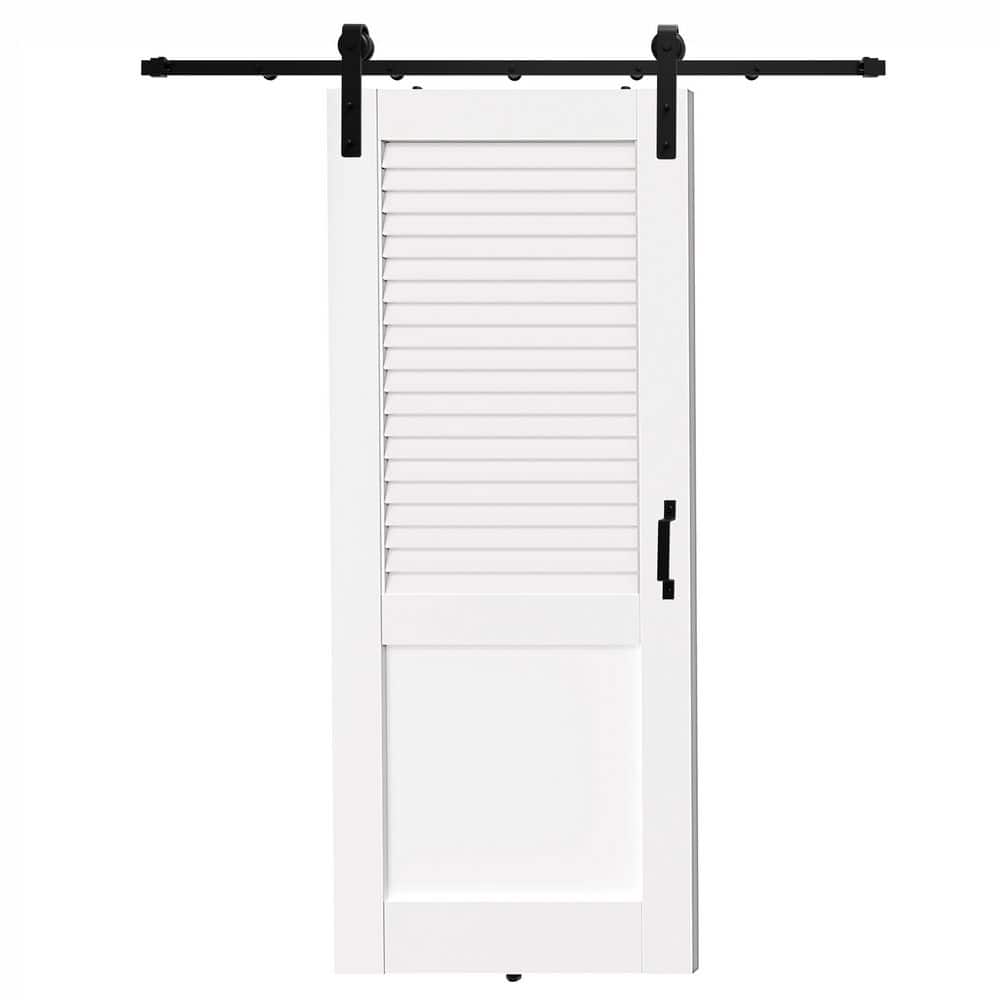 TENONER White MDF Upper Section Louvered Ventilated Sliding Barn Door