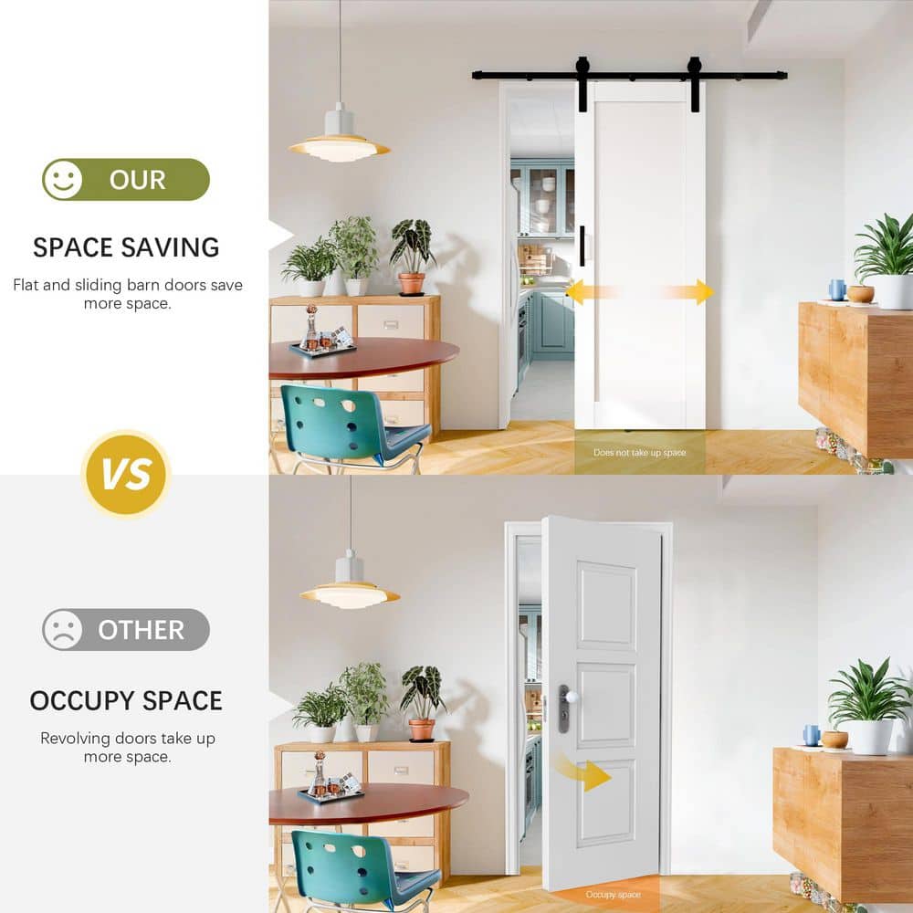 TENOMER White Primed MDF 10-Lite Frosted Glass Sliding Barn Door with Hardware Kit