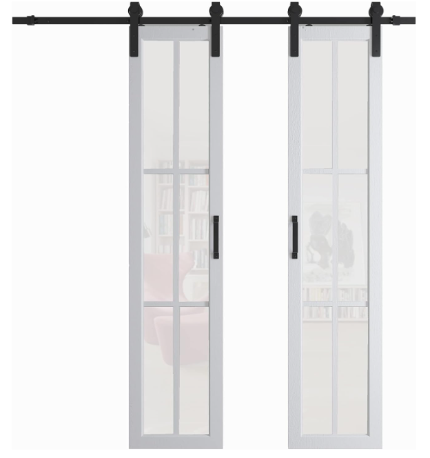 TENONER White MDF 6-Lite Frosted Glass Sliding Barn Doors for Living Rooms, Bedrooms, Kitchen – Easy Installation, Privacy Protection with Barn Door Hardware Kits