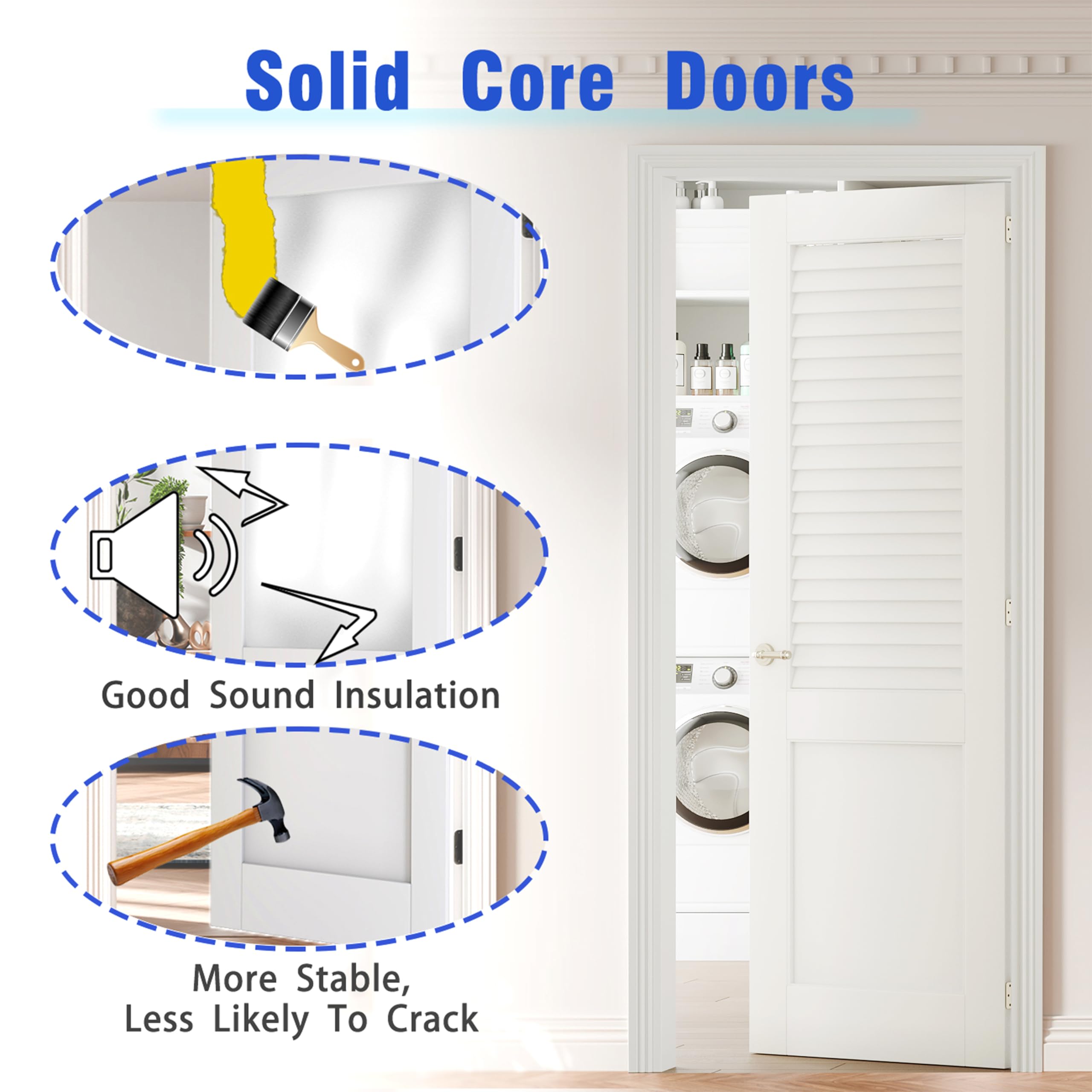 TENONER White MDF Upper Section Louvered Interior Door