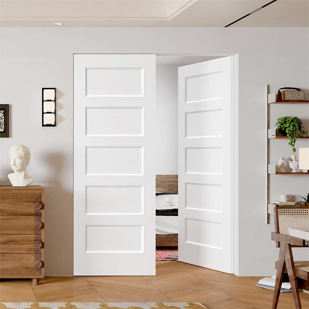 TENONER White Primed 5-Panel Hollow Interior Door for Pantry, Closet, Easy to Install, Stain Resistant