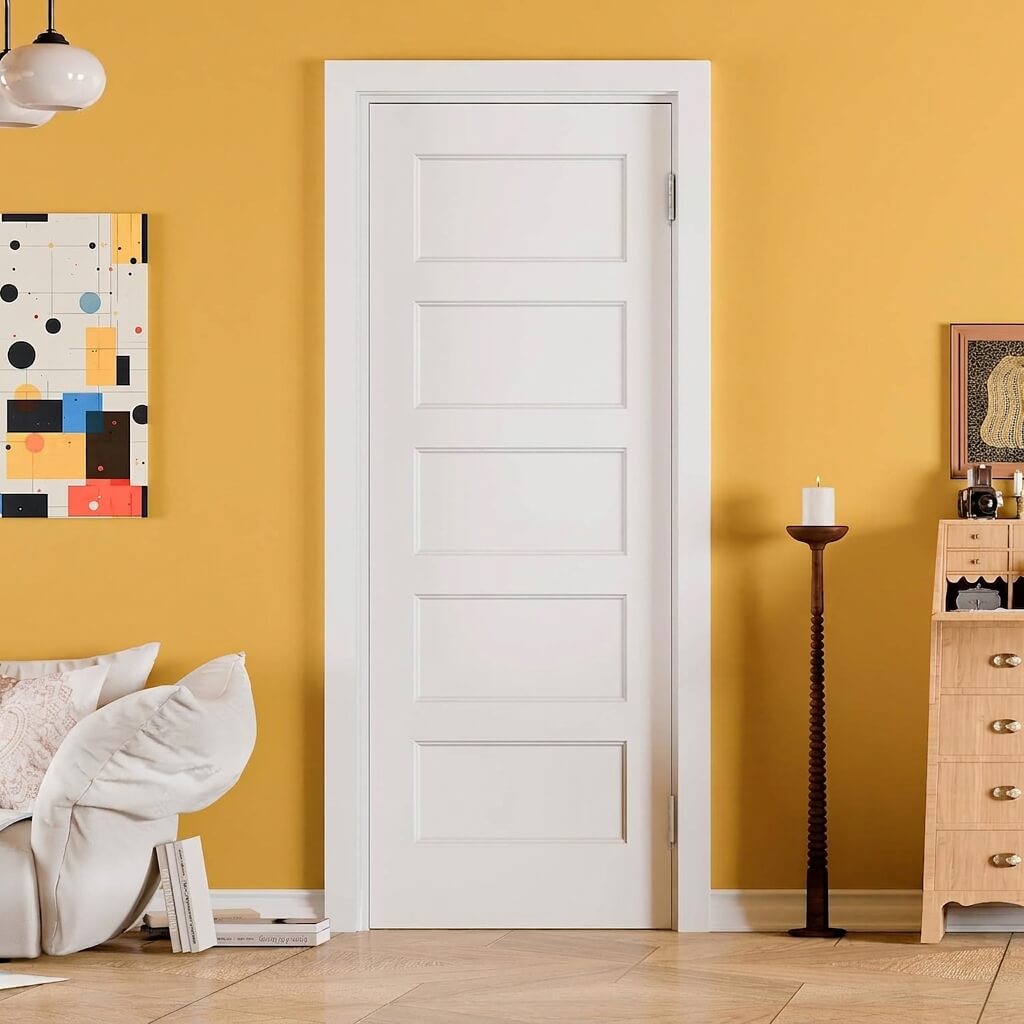 TENONER White Primed 5-Panel Hollow Interior Door for Pantry, Closet, Easy to Install, Stain Resistant