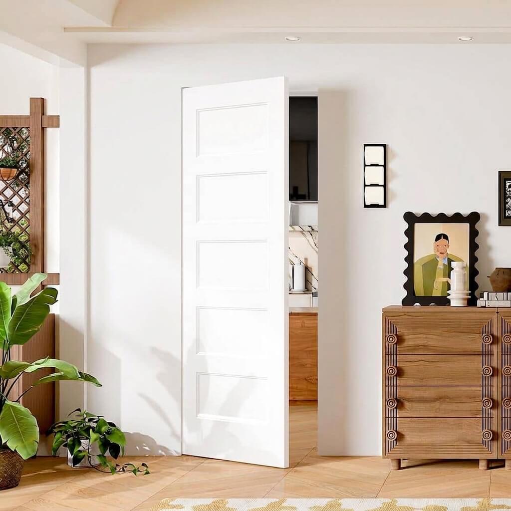 TENONER White Primed 5-Panel Hollow Interior Door for Pantry, Closet, Easy to Install, Stain Resistant