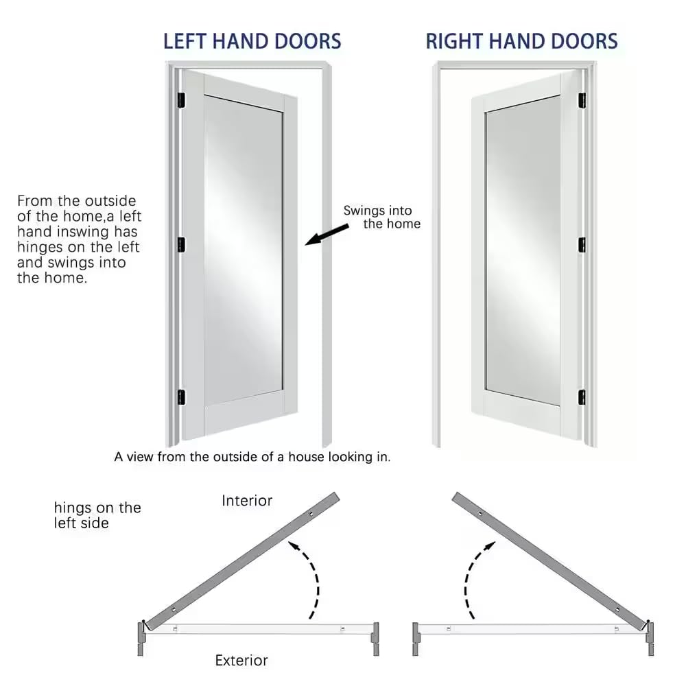 TENONER 6-Panel Clear Glass Solid Wood & MDF Waterproof Primed Exterior Doors
