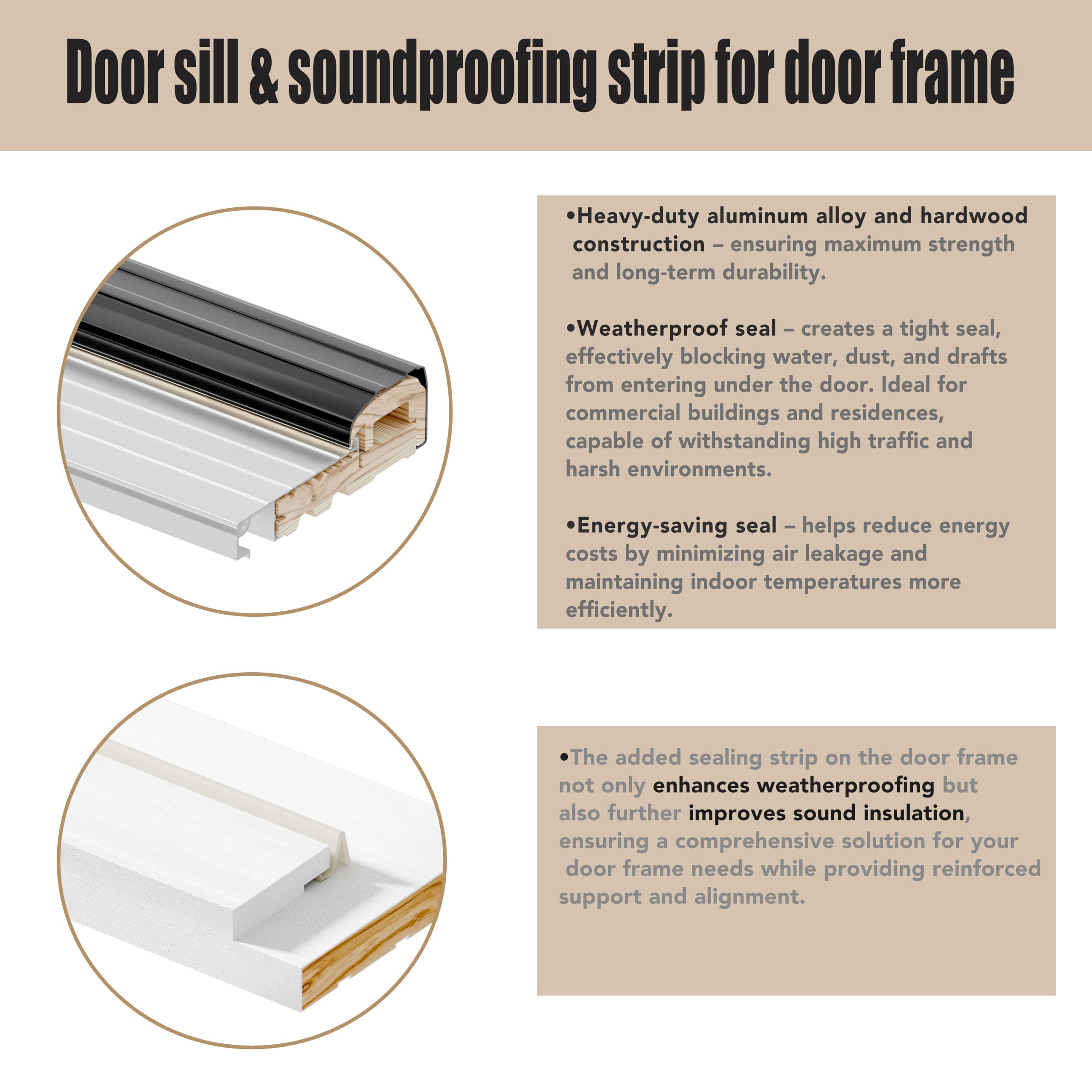 TENONER 6-Panel Clear Glass Solid Wood & MDF Waterproof Primed Exterior Doors