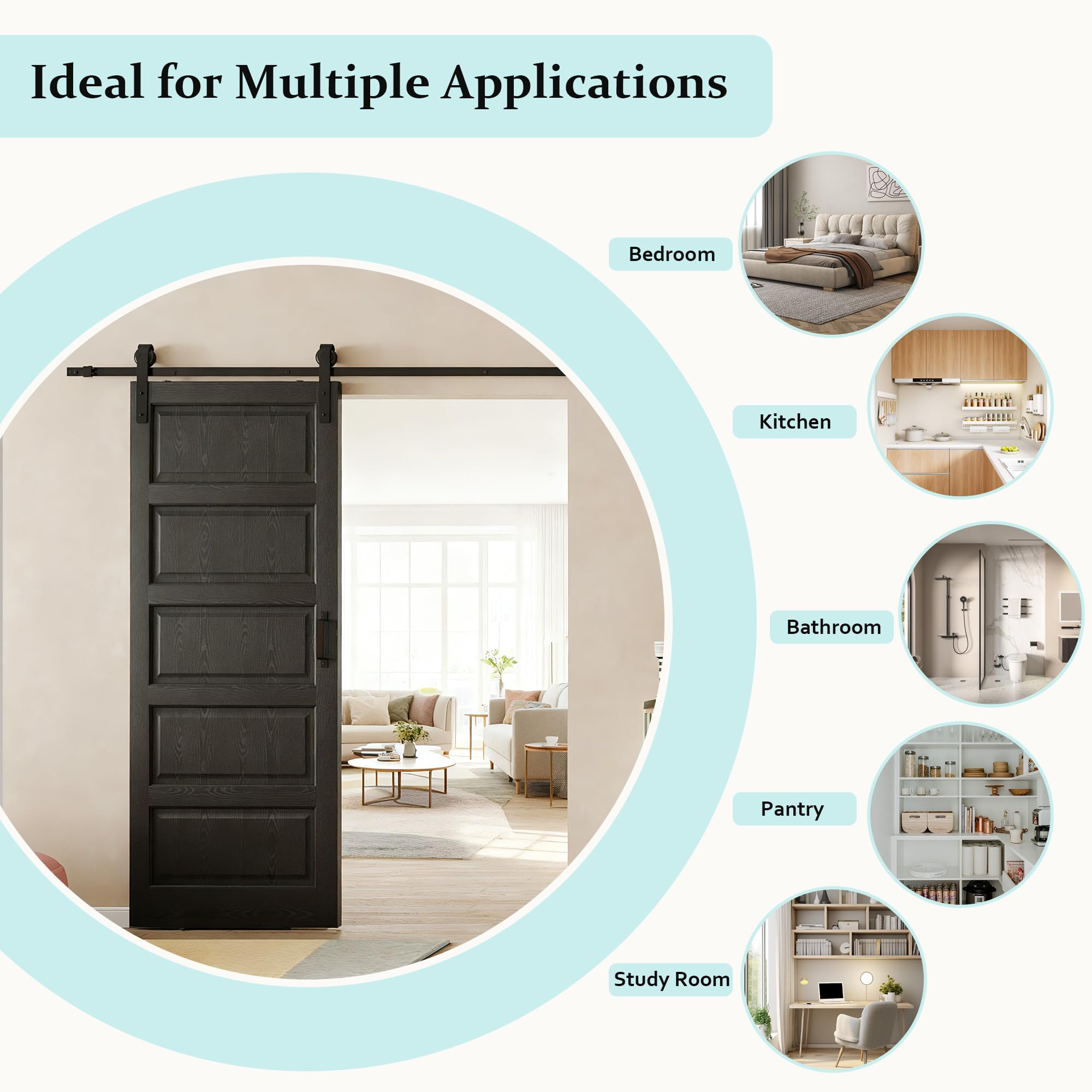 TENONER Black MDF Modern 5-Panel Waterproof PVC Surface Sliding Barn Door