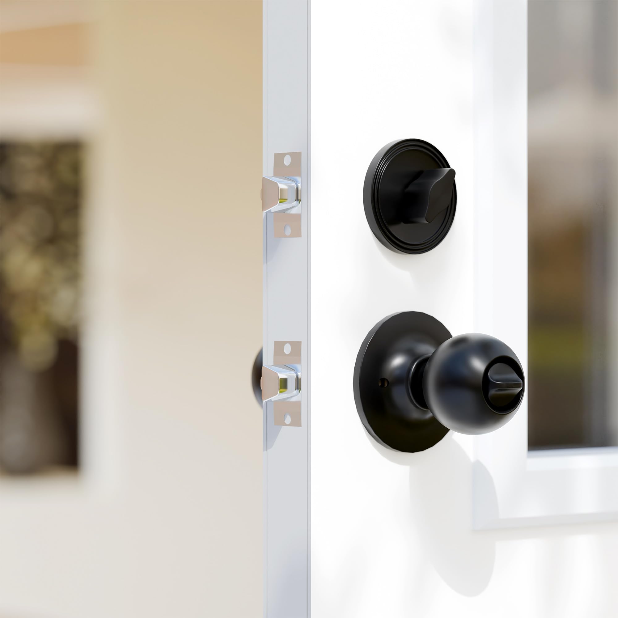 TENONER Black Round Handle with Lock for Outdoor Doors