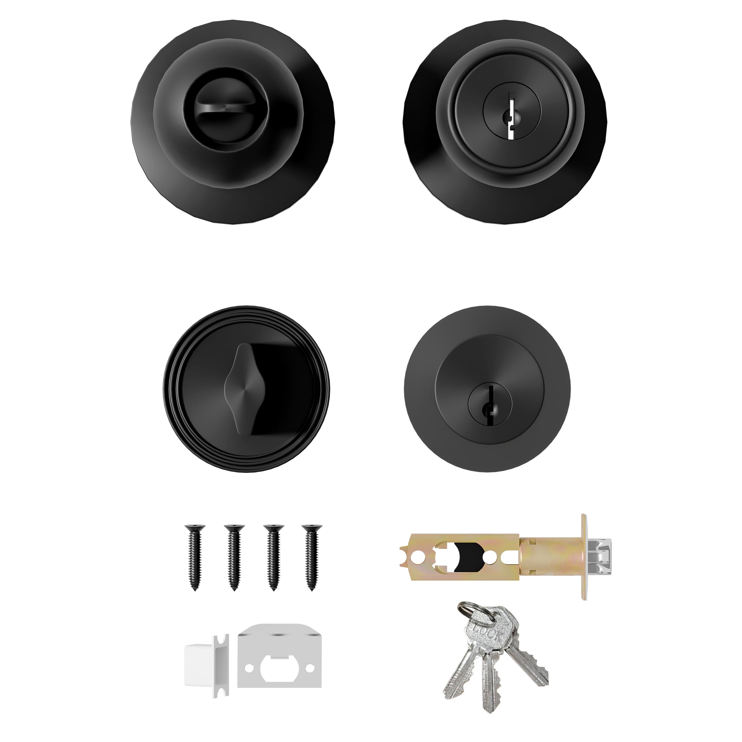 TENONER Black Round Handle with Lock for Outdoor Doors