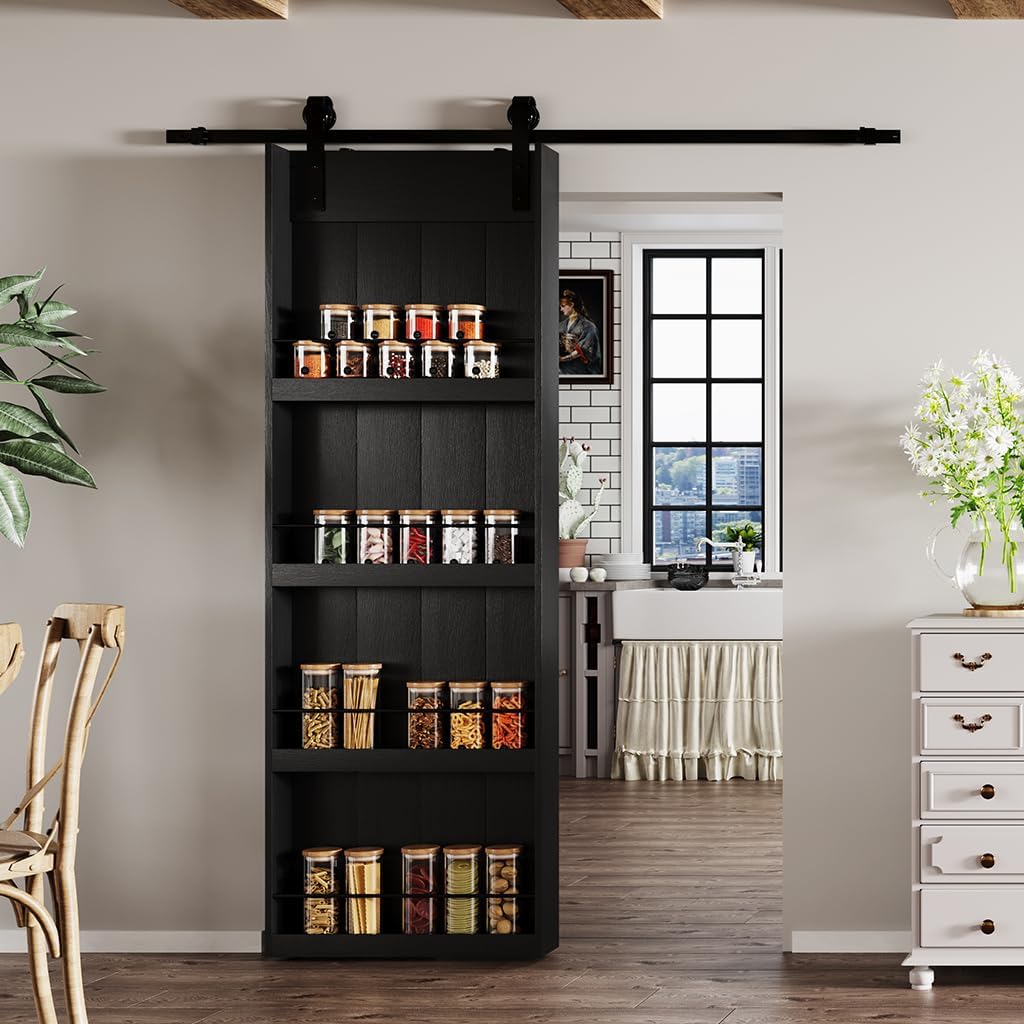 TENONER Black Solid Core MDF Bookshelf Sliding Barn Door for Living Rooms, Bedrooms, Closet