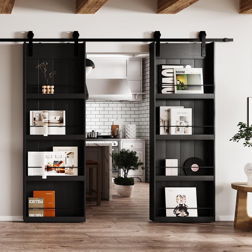 TENONER Black Solid Core MDF Bookshelf Sliding Barn Door for Living Rooms, Bedrooms, Closet