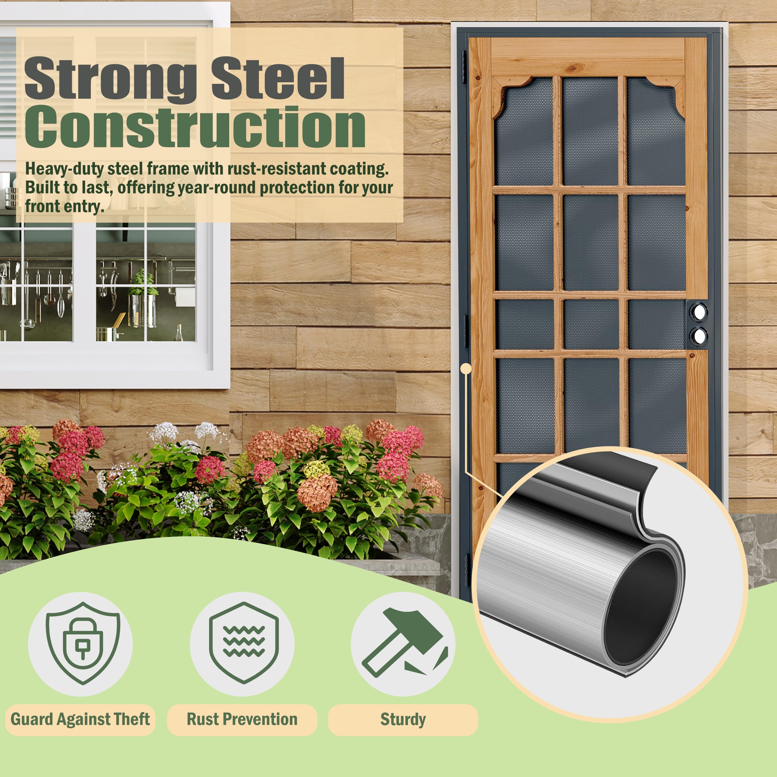 TENONER Bronze Steel Exterior Security Screen Door
