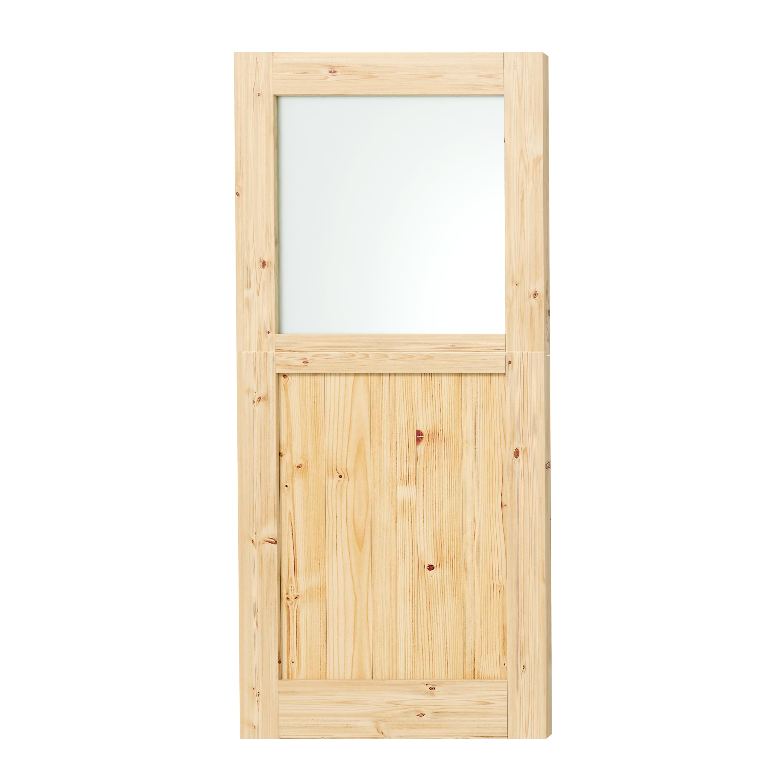 TENONER Pine Solid Core 1-Lite Tempered Frosted Glass Exterior Dutch Door
