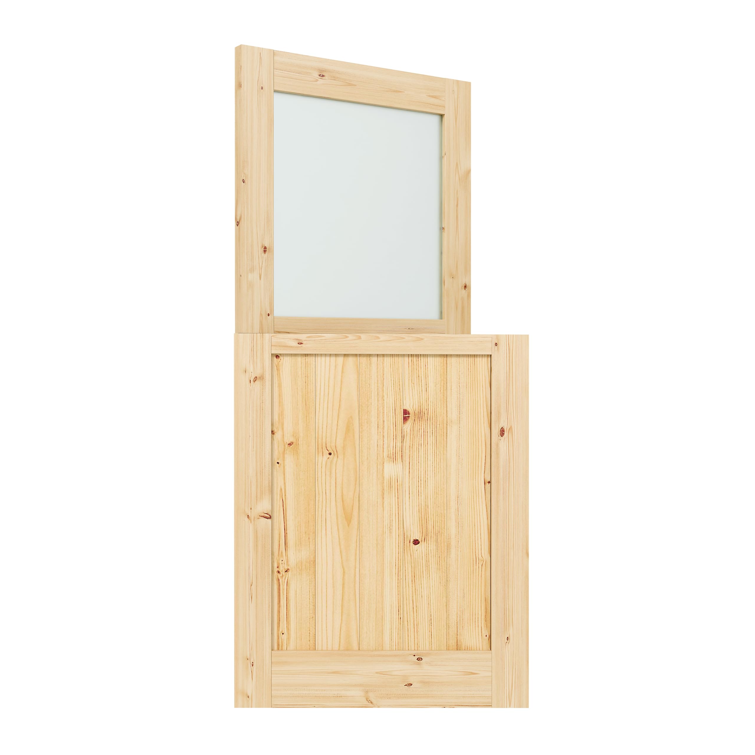 TENONER Pine Solid Core 1-Lite Tempered Frosted Glass Exterior Dutch Door