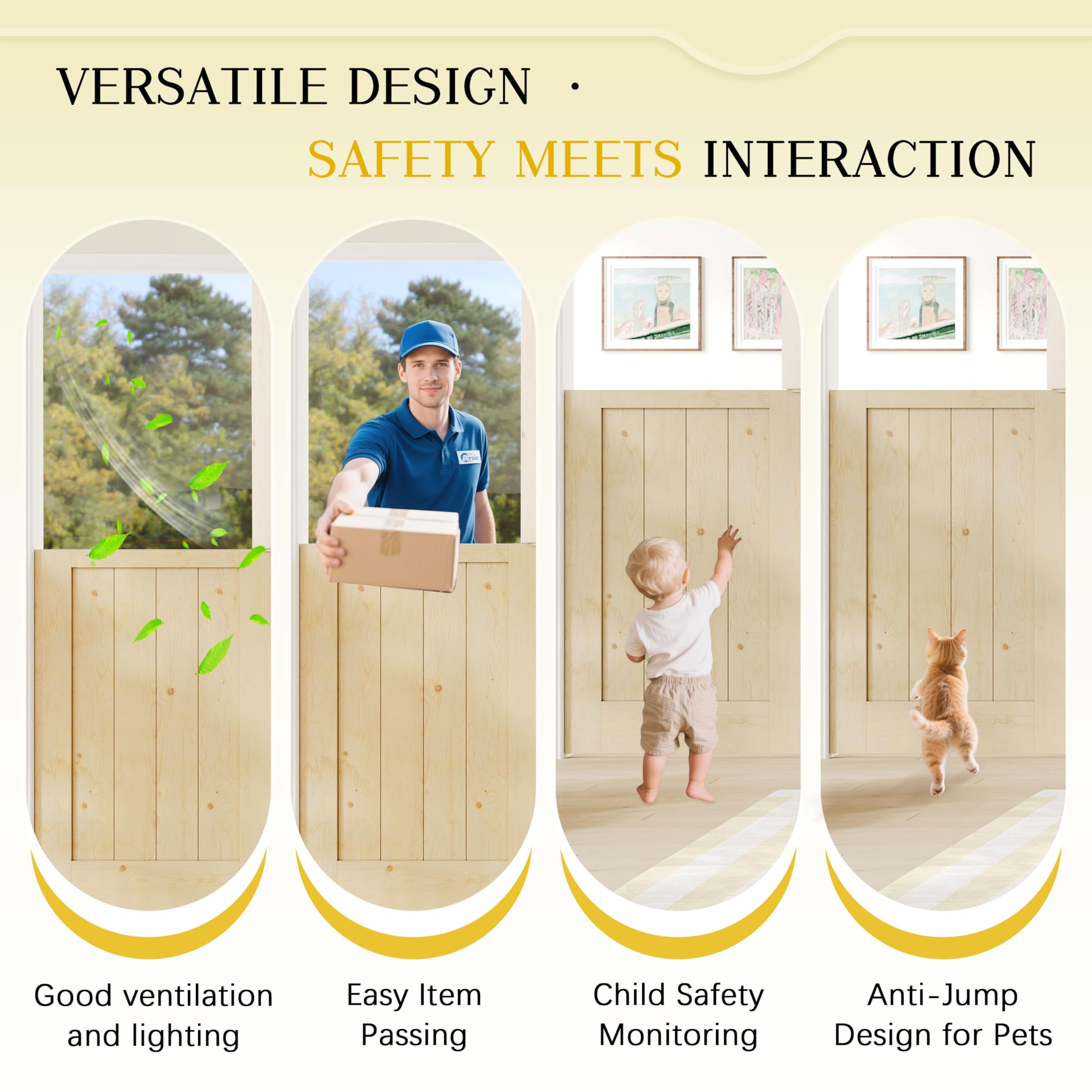 TENONER Pine Solid Core 1-Lite Tempered Frosted Glass Exterior Dutch Door