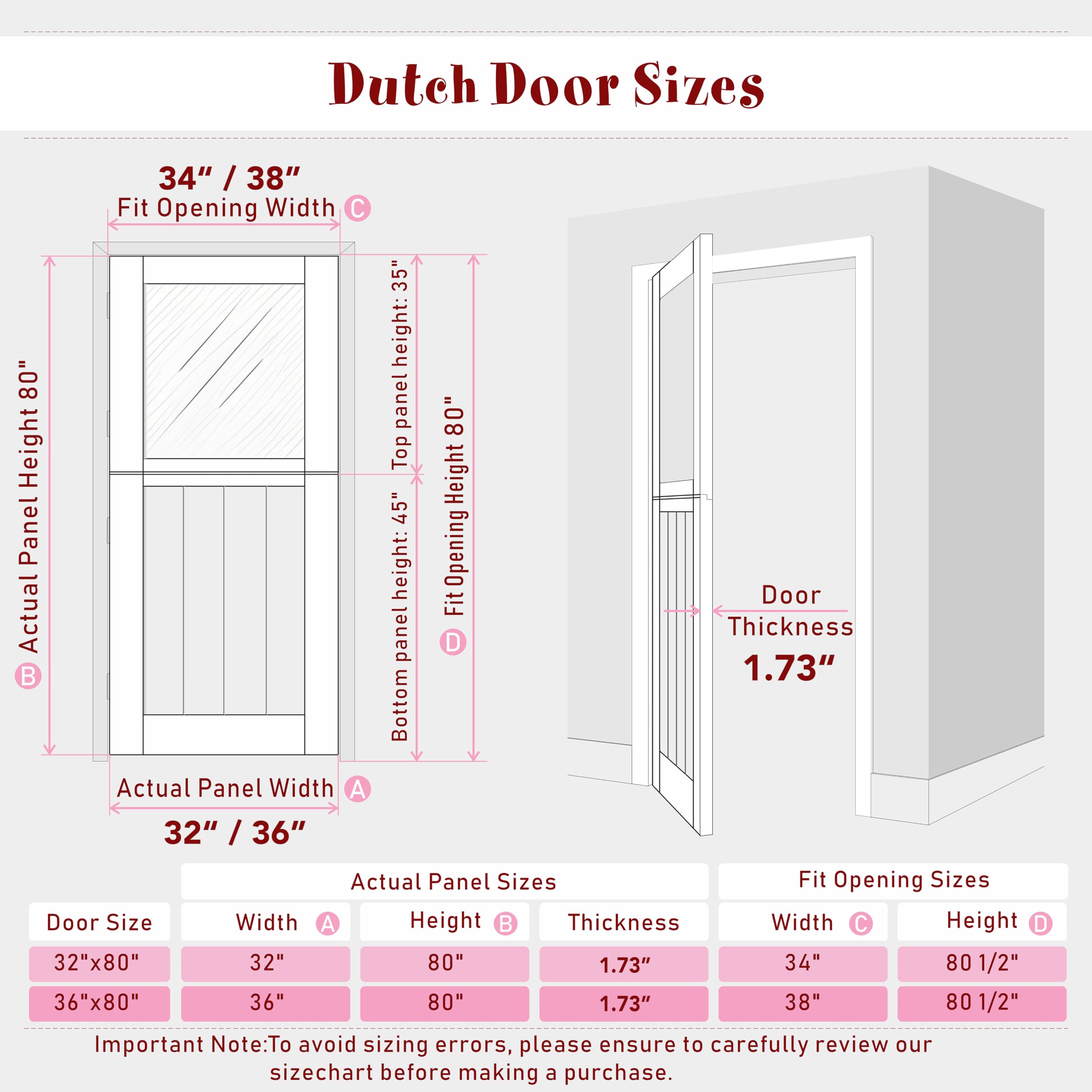 TENONER Pine Solid Core 1-Lite Tempered Frosted Glass Exterior Dutch Door