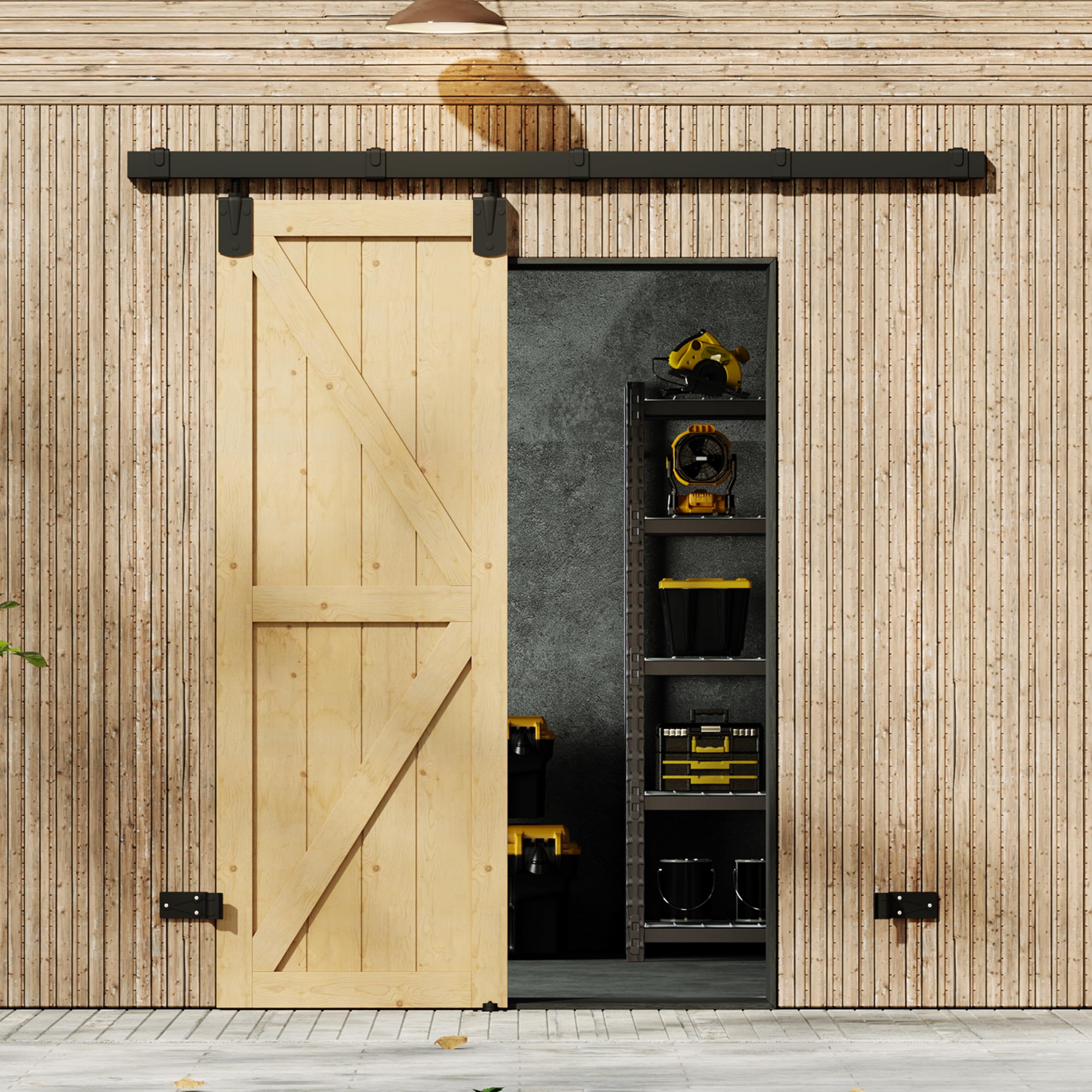 TENONER Pine Wood K-Shaped Exterior Sliding Barn Door