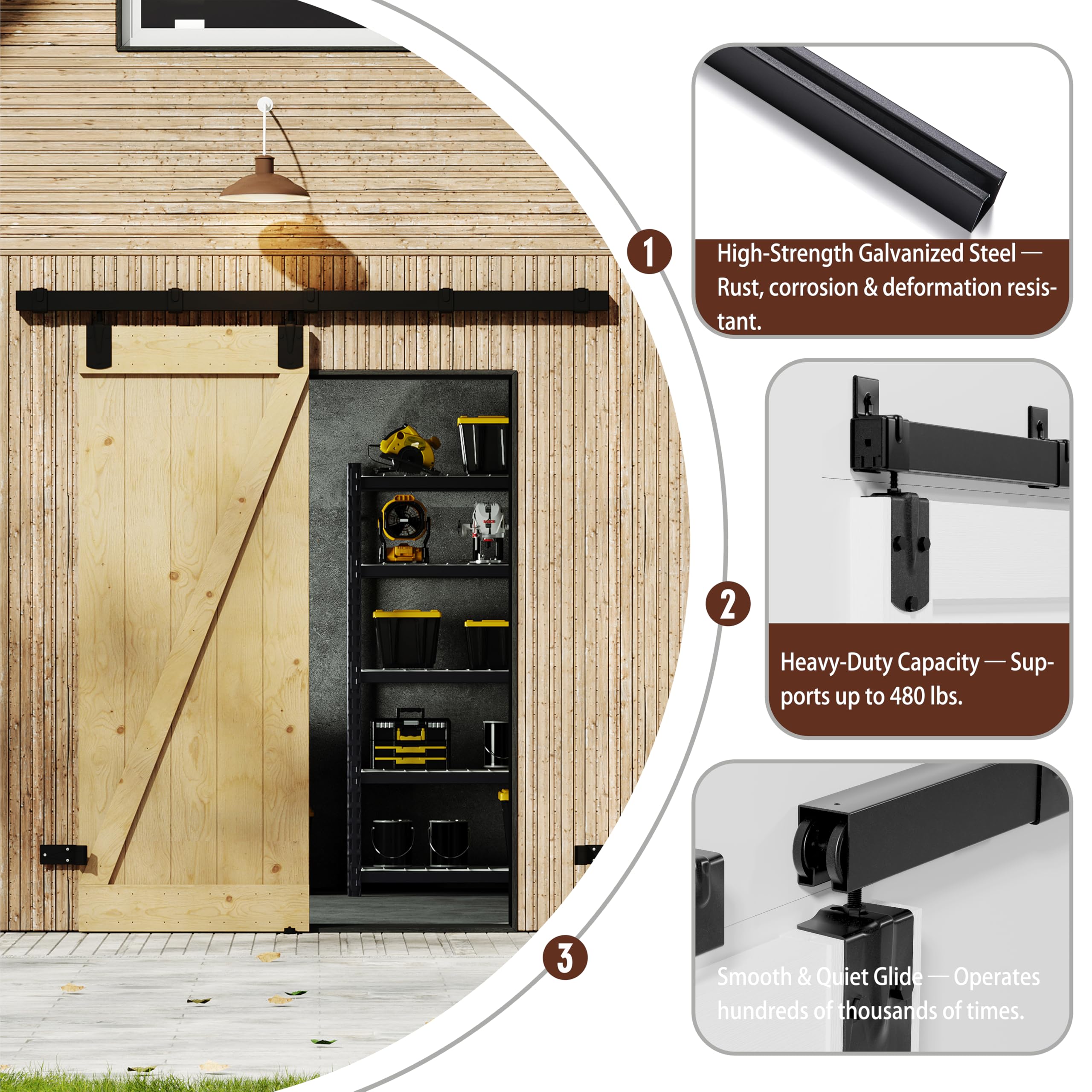 TENONER Pine Wood K-Shaped Exterior Sliding Barn Door