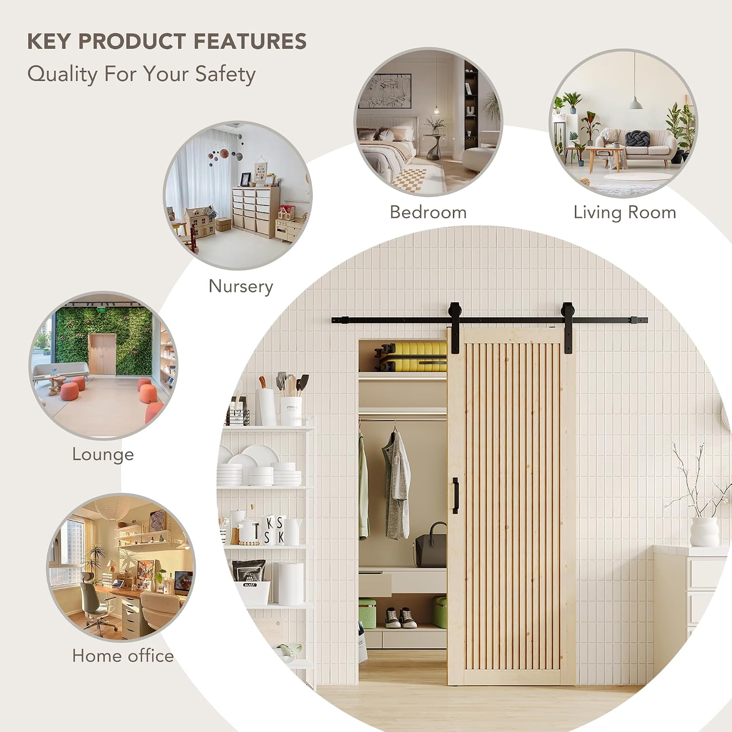 TENONER Pine Wood Vertical Stripes Solid Core Sliding Barn Door with Hardware - Suitable for DIY (Unfinished)