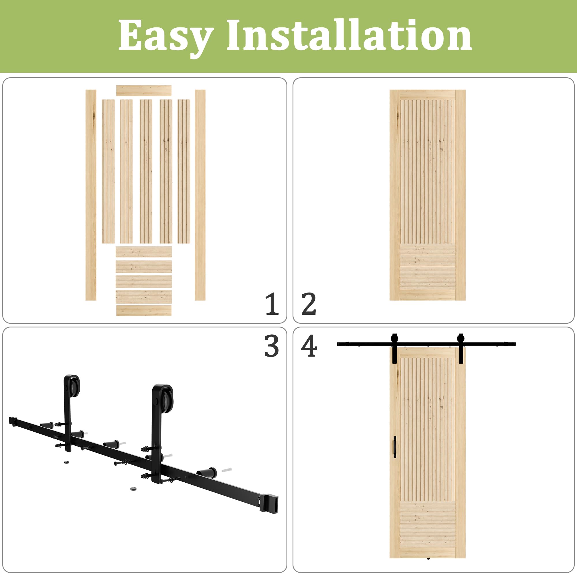 TENONER Pine Wood Vertical & Horizontal Stripes Solid Core Sliding Barn Door with Hardware - Suitable for DIY (Unfinished)