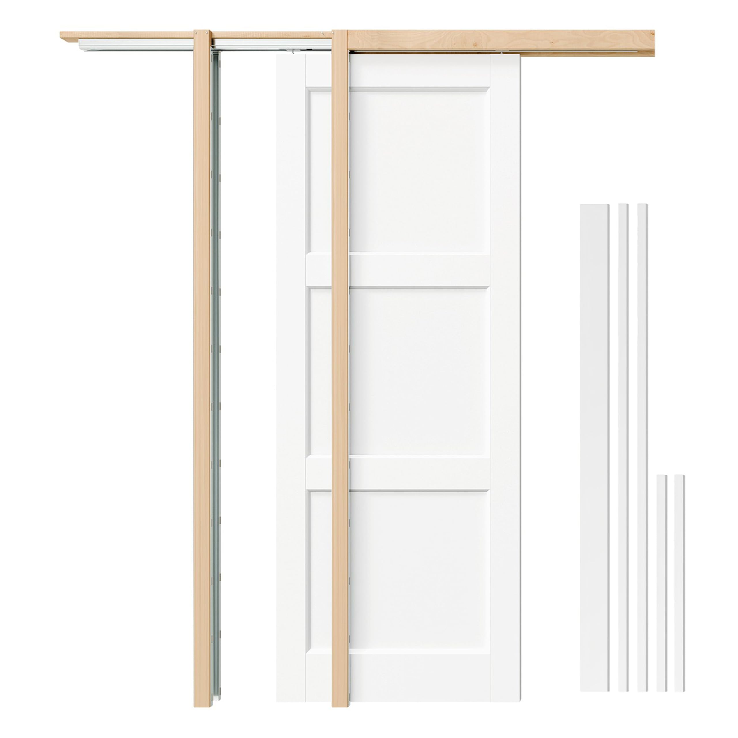 TENONER White MDF 3-Panel Sliding Pocket Door for Bedroom, Closet, Pantry