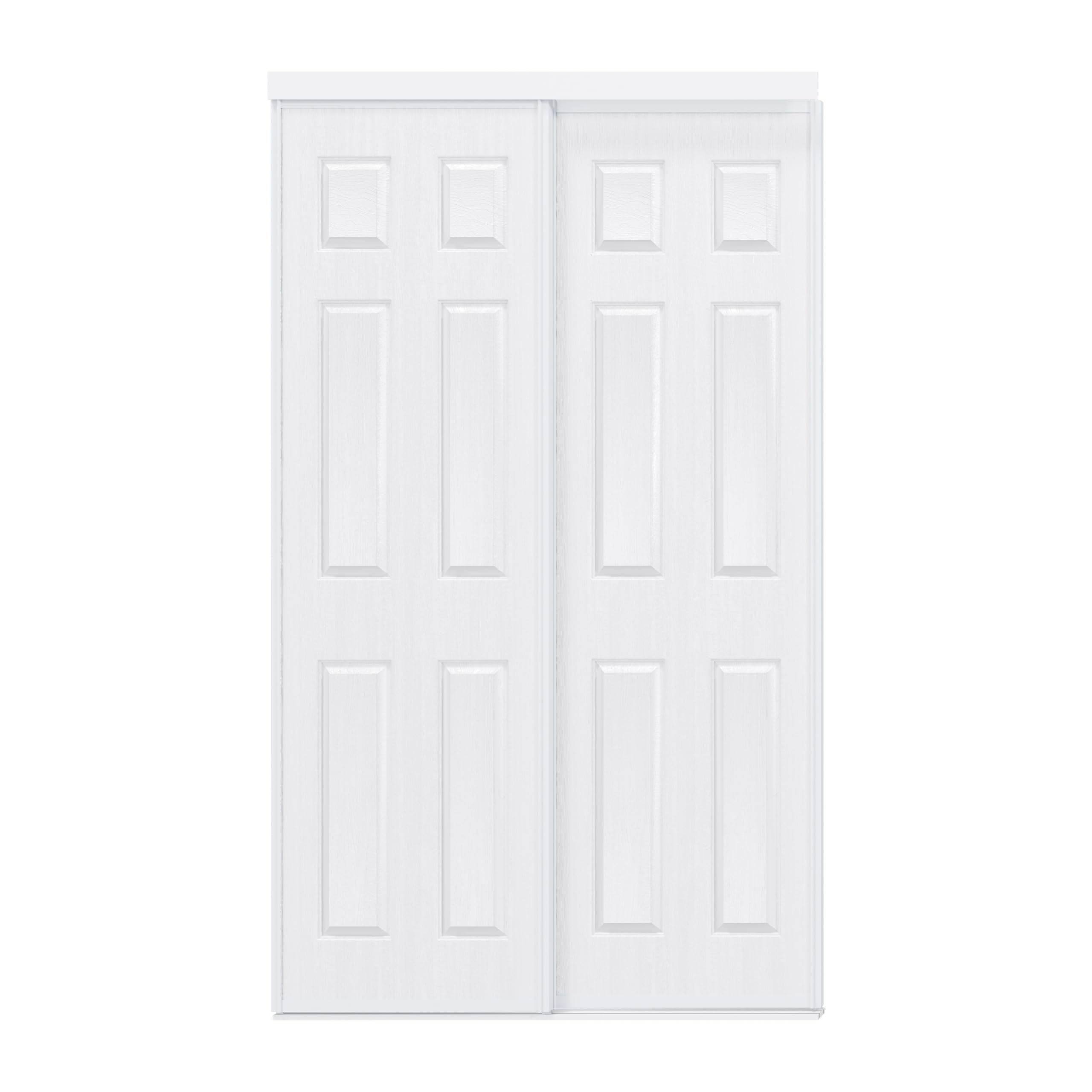 TENONER White 6-Panel Sliding Closet Door with Top and Bottom Track & Complete Hardware Kit - Ultra-Thin Preassembled Paintable