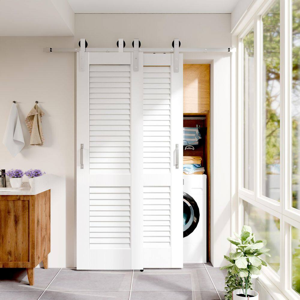 TENONER White Louvered Ventilation Bypass Barn Door for  Bedroom, Living Room,Laundry
