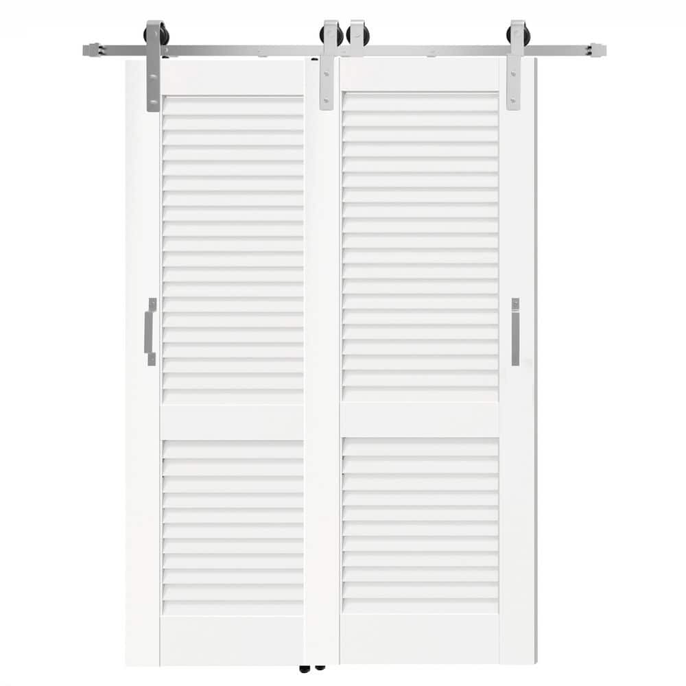 TENONER White Louvered Ventilation Bypass Barn Door for  Bedroom, Living Room,Laundry