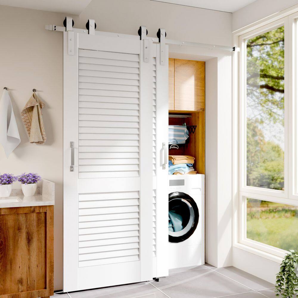 TENONER White Louvered Ventilation Bypass Barn Door for  Bedroom, Living Room,Laundry