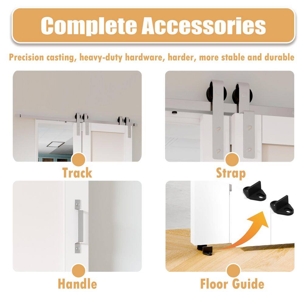 TENONER White MDF 3-Lite Frosted Glass Bypass Barn Door for  Bedroom, Living Room,Laundry (DIY Painted)