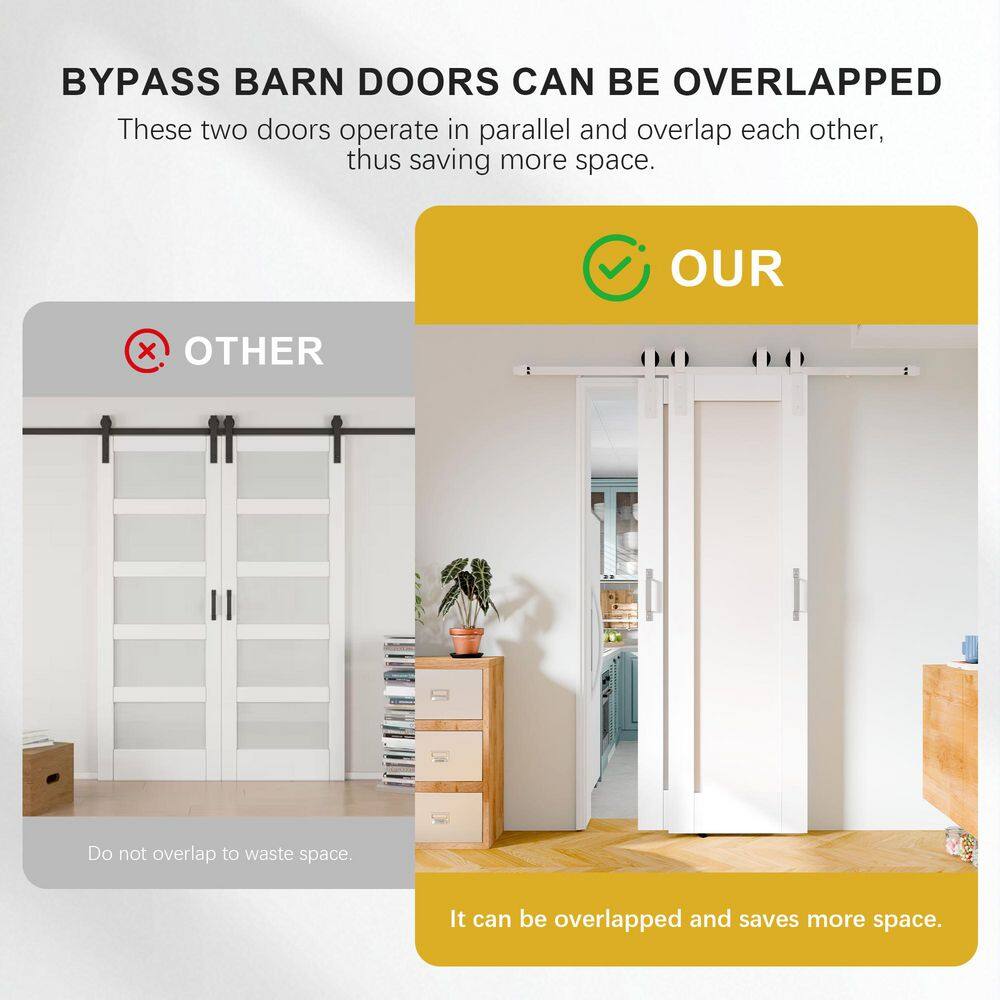 TENONER White MDF T-shaped Double Bypass Barn Door for Bedroom, Living Room, Laundry