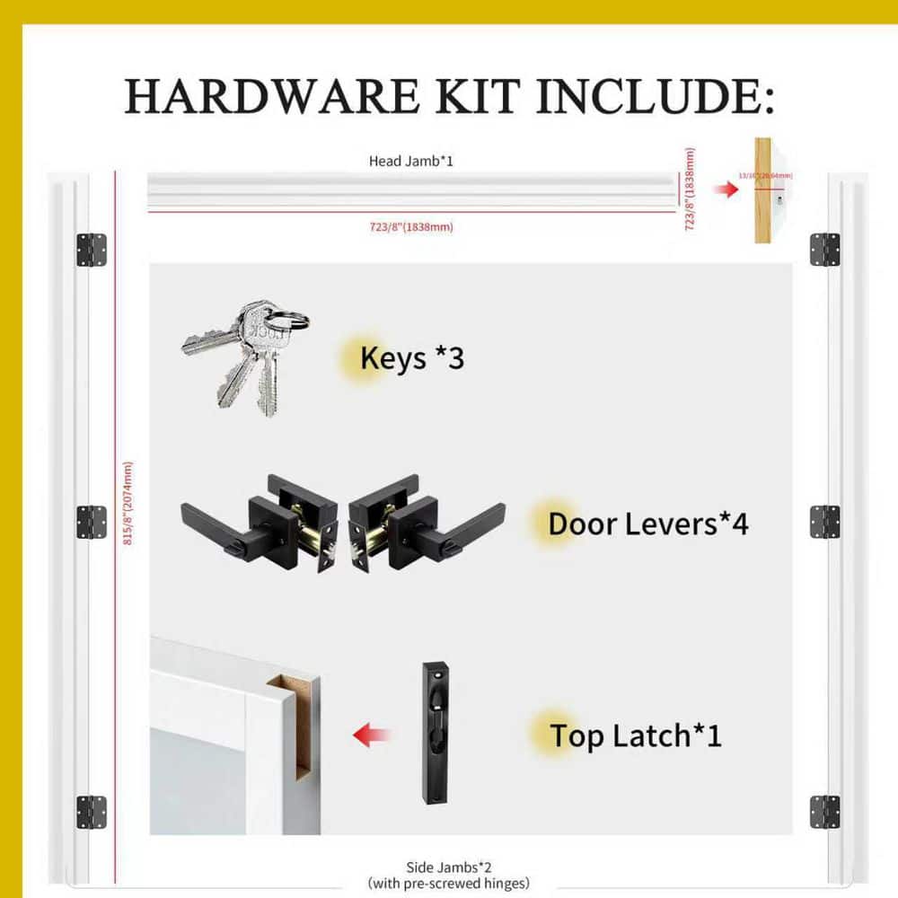 TENONER White Pre-Hung Double Door Jamb Frame Kit Including Latches And Door Handles