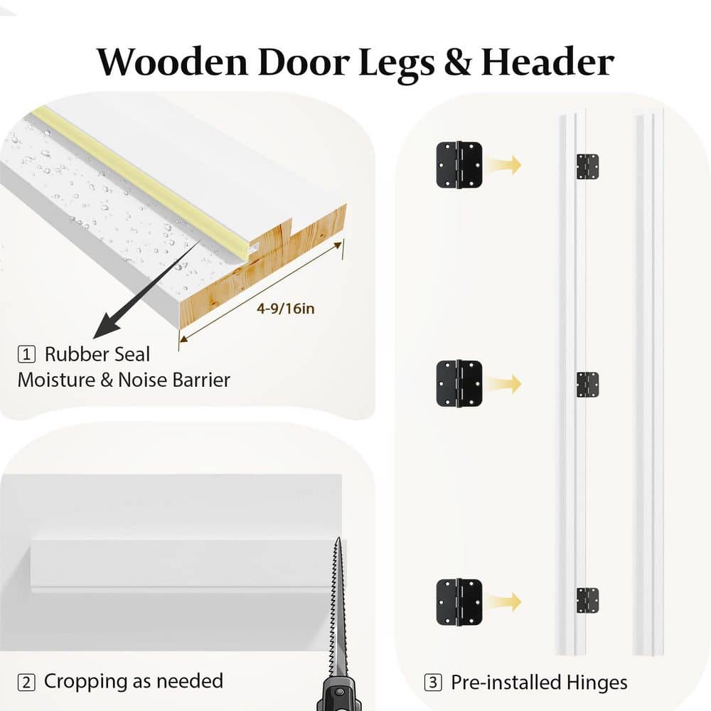 TENONER White Pre-Hung Double Door Jamb Frame Kit Including Latches And Door Handles