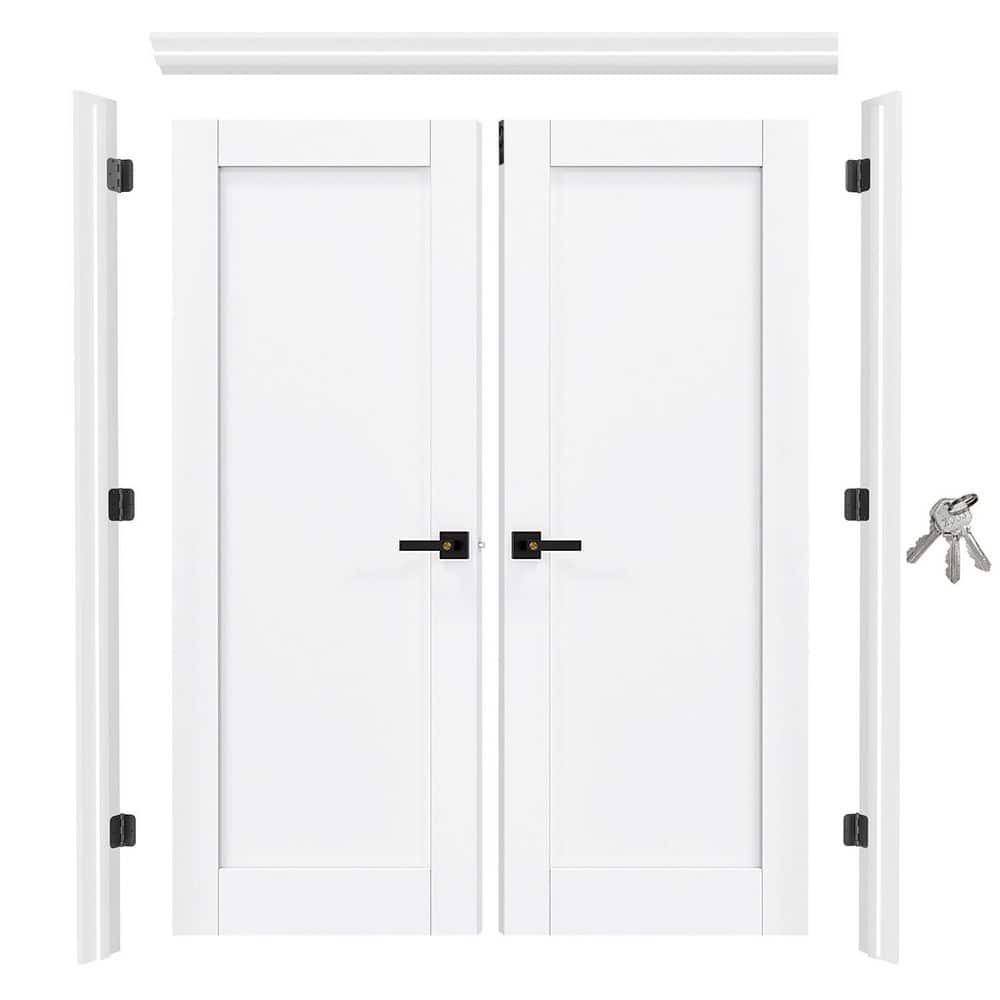 TENONER White Pre-Hung Double Door Jamb Frame Kit Including Latches And Door Handles