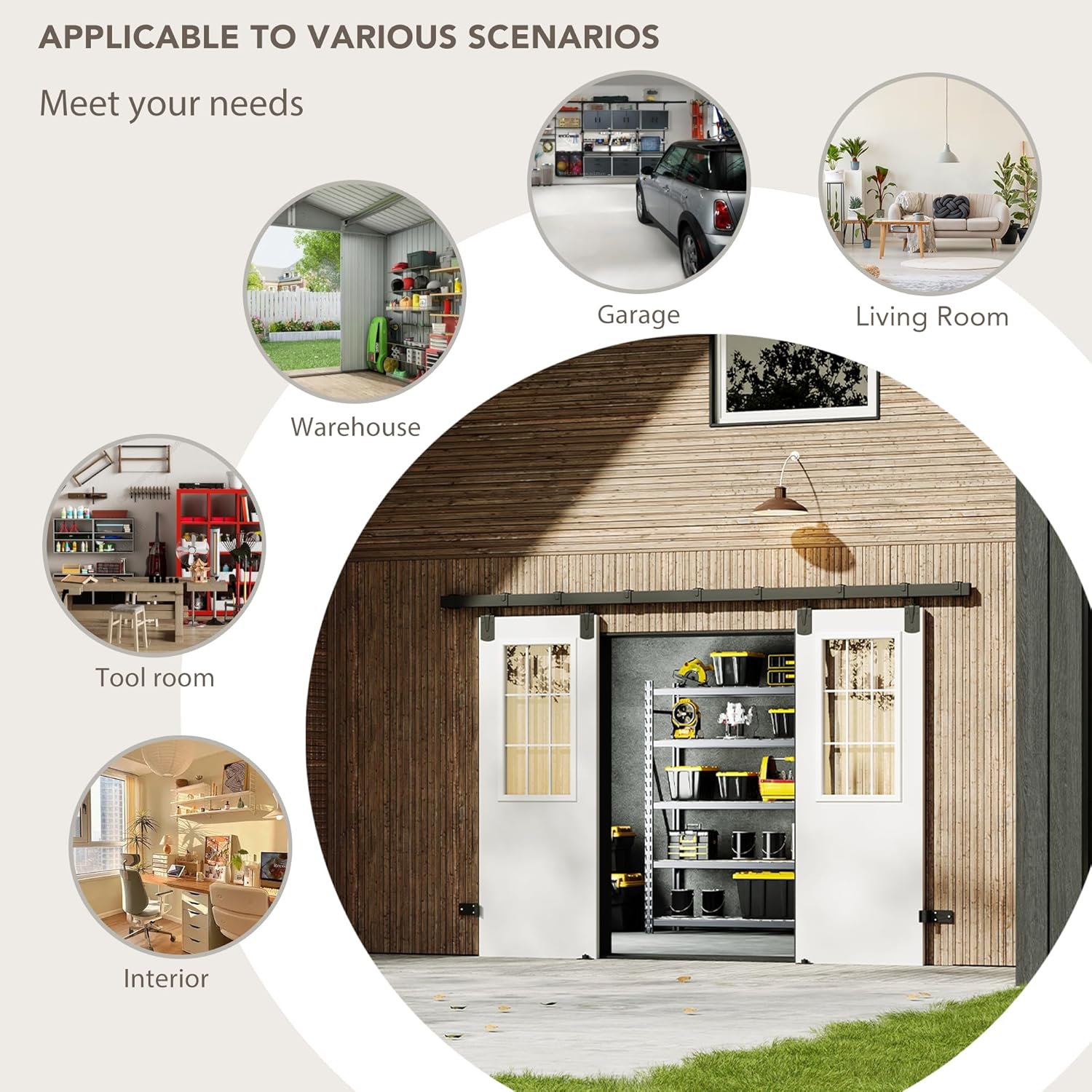 TENONER White Primed 1-Lite Clear Glass Exterior Sliding Barn Door without Large Pet Door