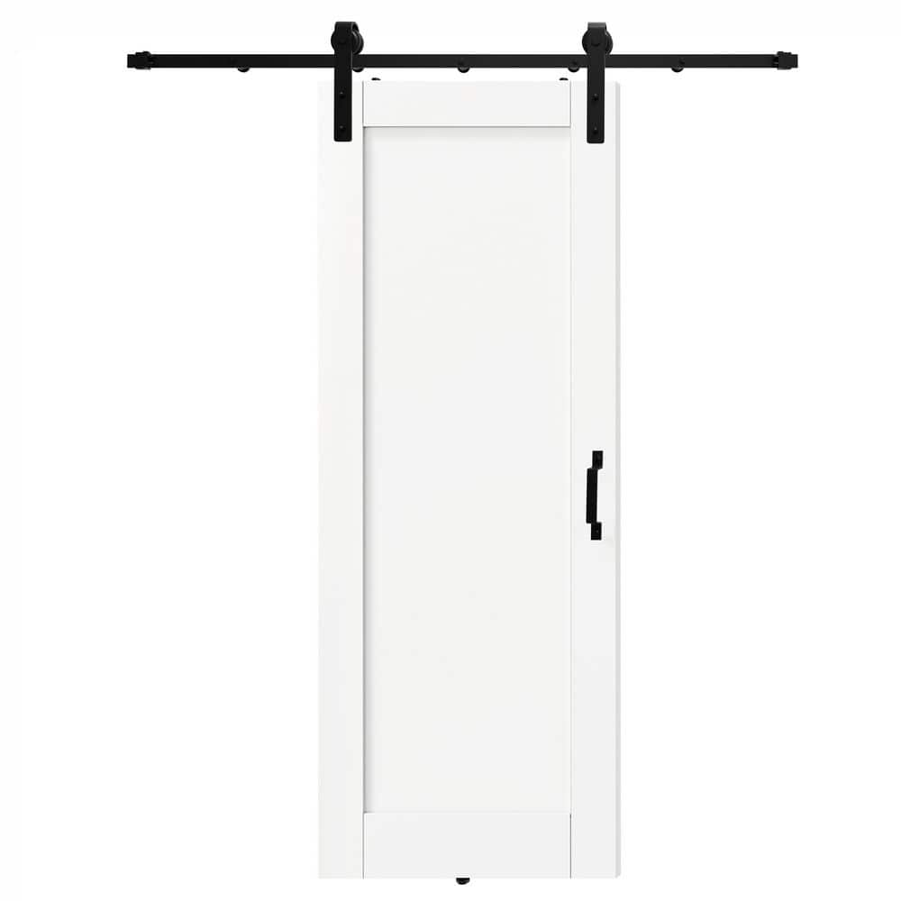 TENONER White Primed 1-Panel Core Sliding Barn Door with Hardware Kit