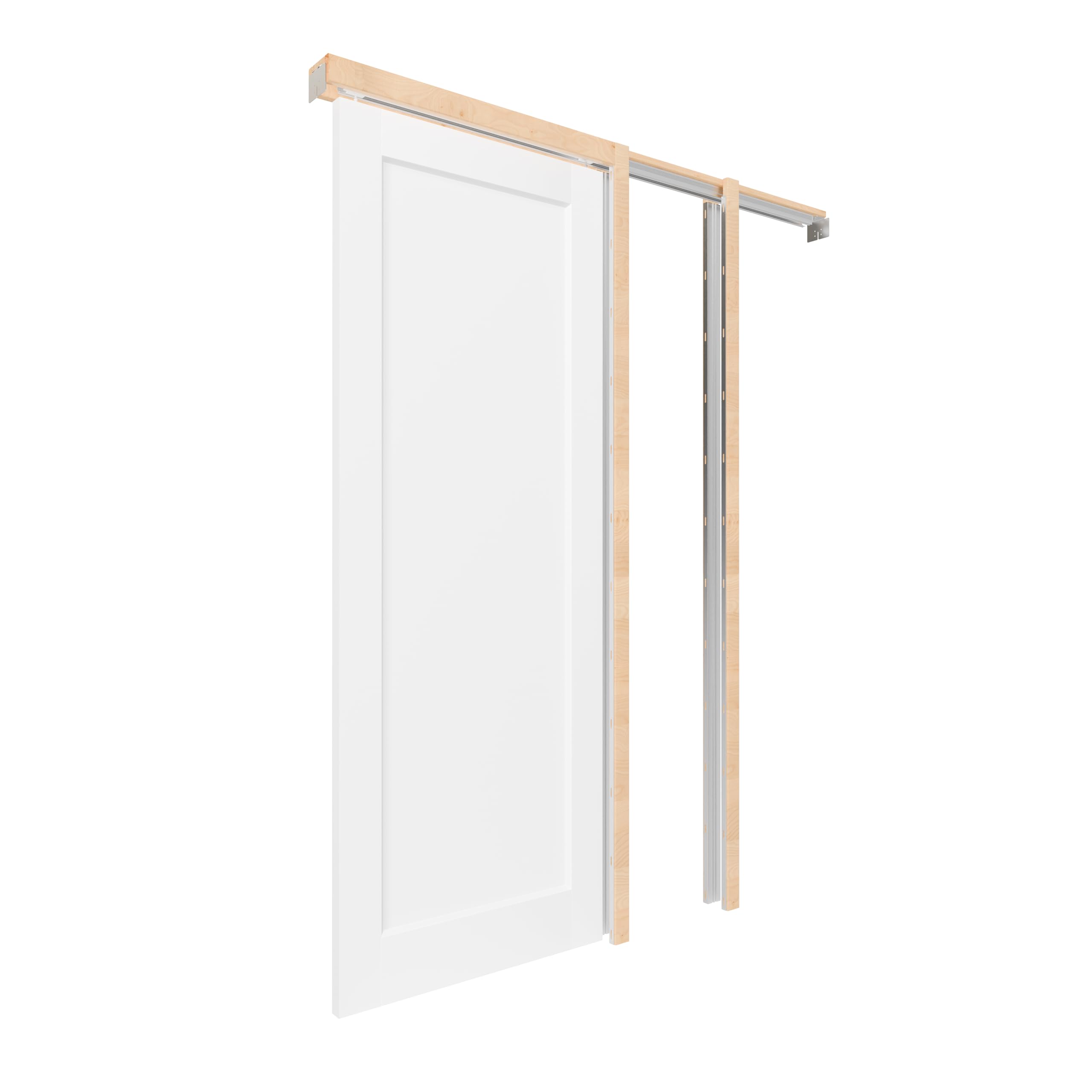 TENONER White Primed 1-Panel Core Sliding Pocket Door with Hardware Kit
