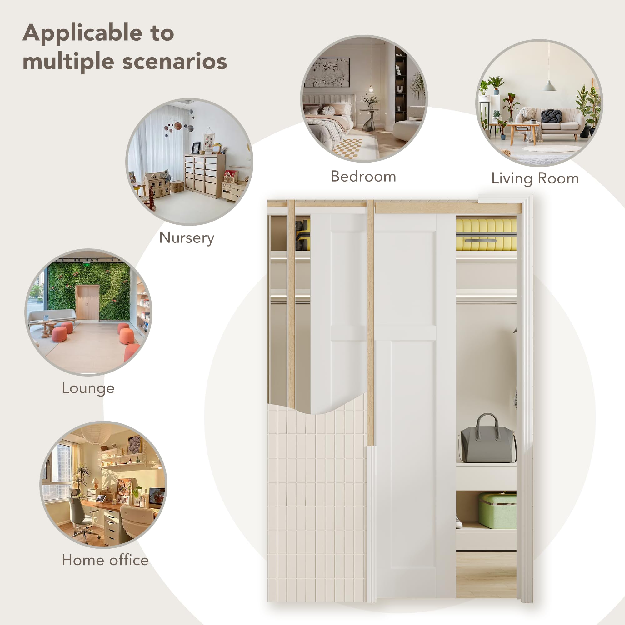 TENONER White Primed 1-Panel Core Sliding Pocket Door with Hardware Kit
